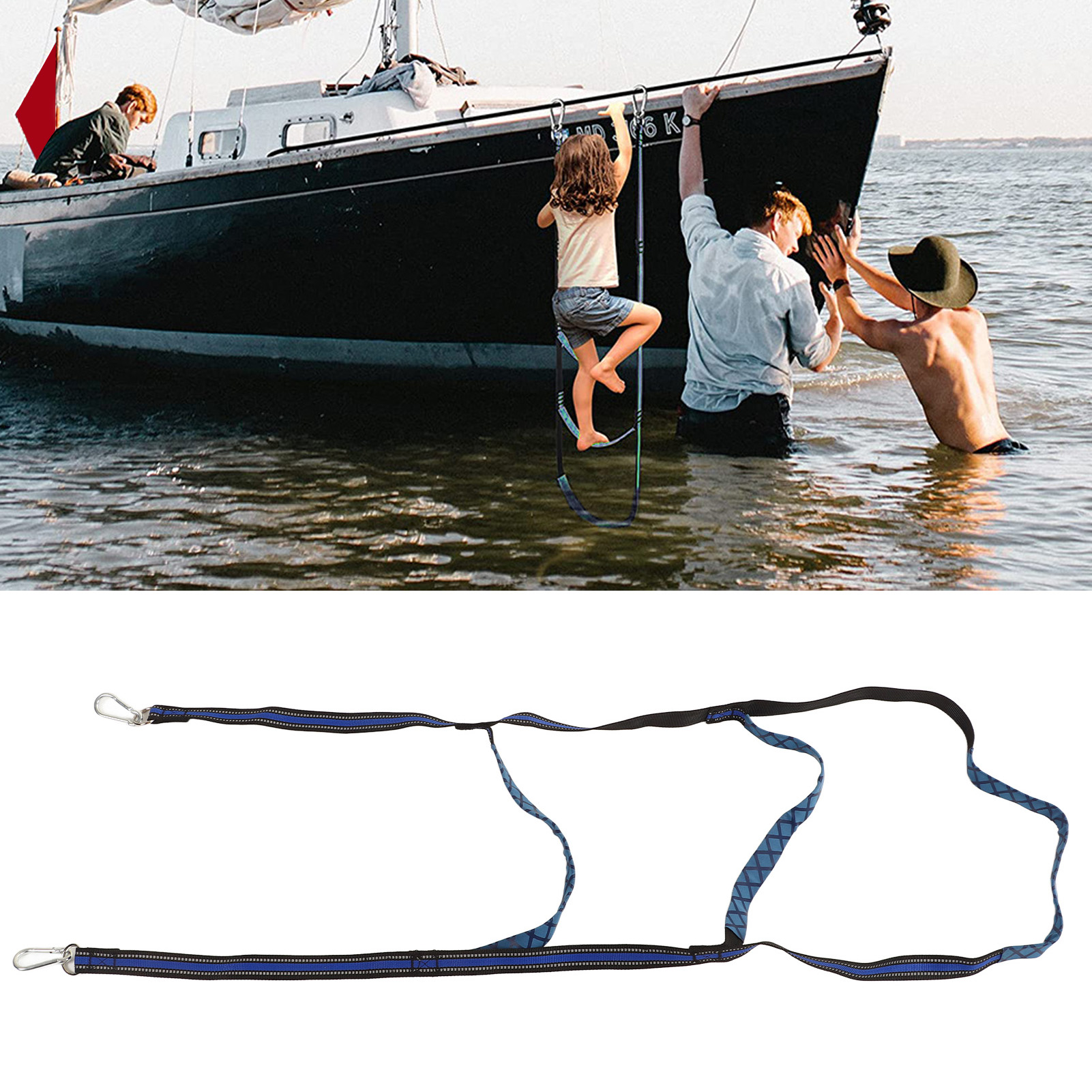 Tragbare Bootsleiter Mit Halteseil Und Karabiner, Blau, 3 Stufen