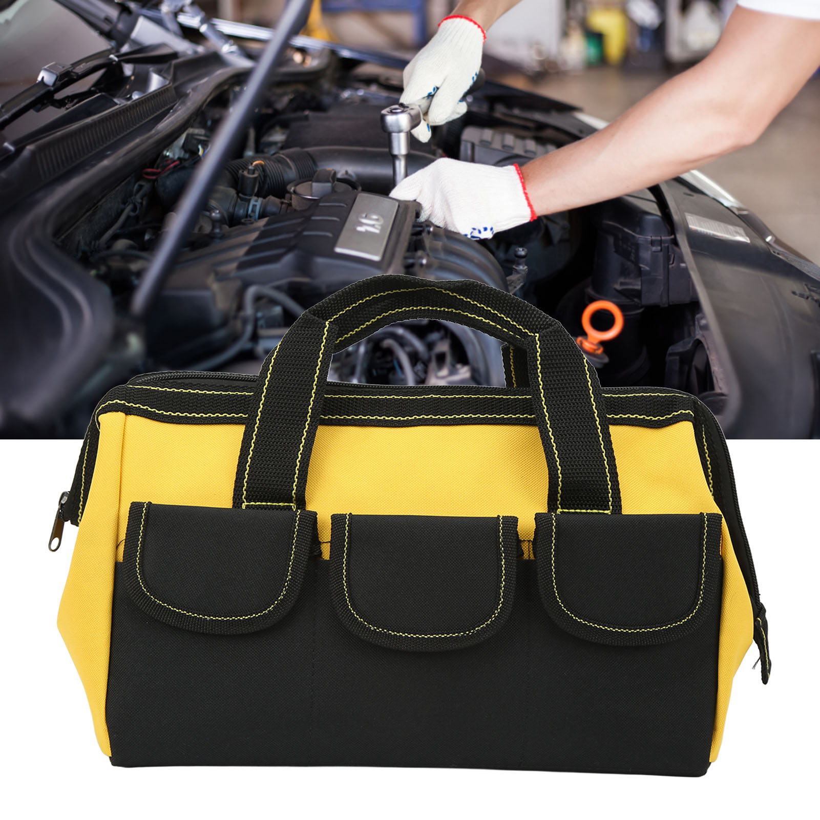 40 Cm (16 Zoll) Große, Multifunktionale Werkzeugtasche/aufbewahrungstasche Mit Großer Öffnung Und Stabilem Griff, Gelb, Für Kfz-reparaturzubehör