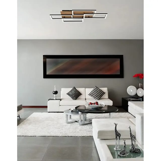 Led Deckenleuchte Fernbedienung Deckenlampe dimmbar Wohnzimmerleuchte holzoptik, cct Timer, Metall schwarz, 40W 2700Lm warm-kaltweiß, LxBxH