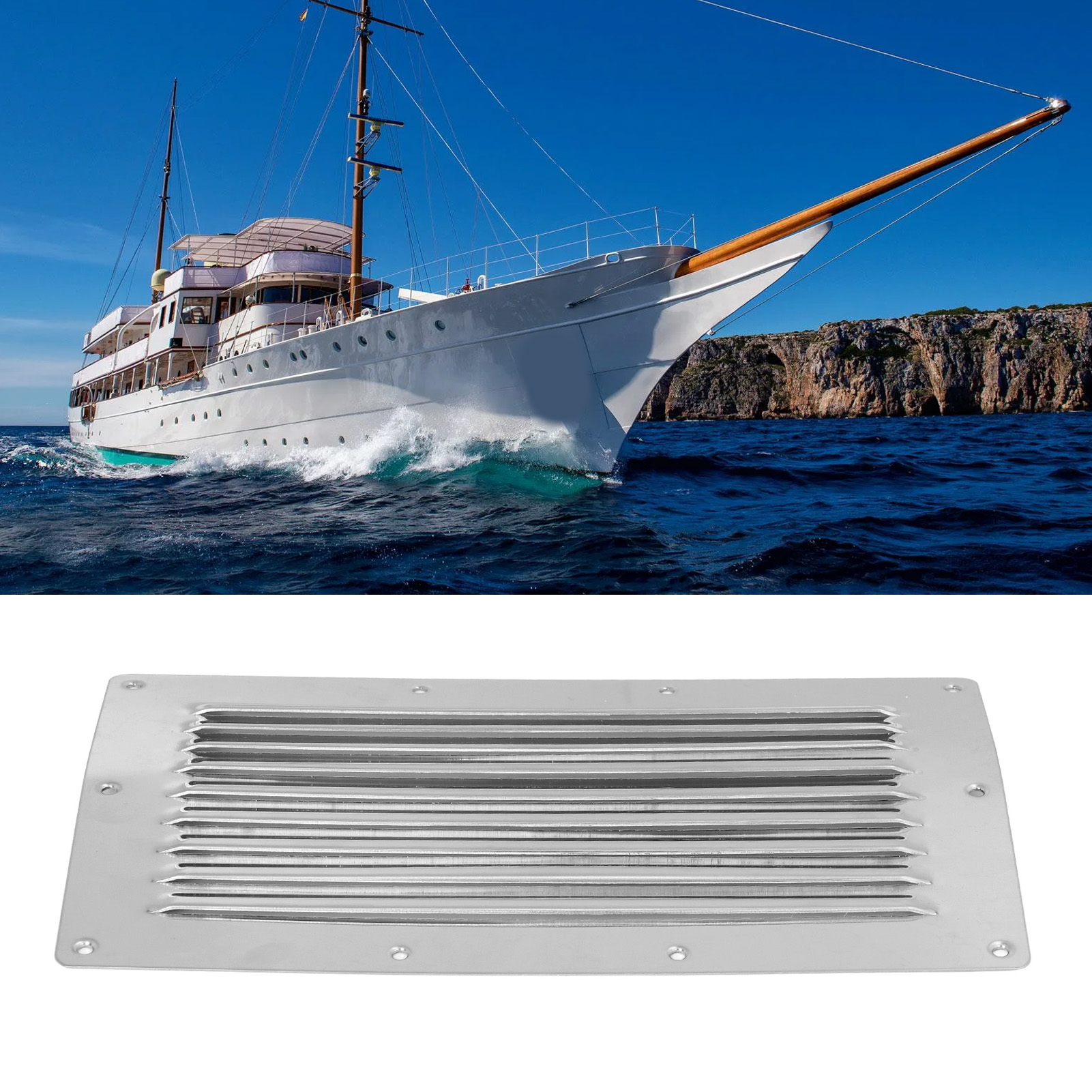 Quadratisches Lüftungsfenster Mit Den Maßen 250 X 150 Mm Und Lamellenlüftungsgittern, Geeignet Für Lüftungsöffnungen In Booten, Yachten, Wohnwagen Und Häusern.
