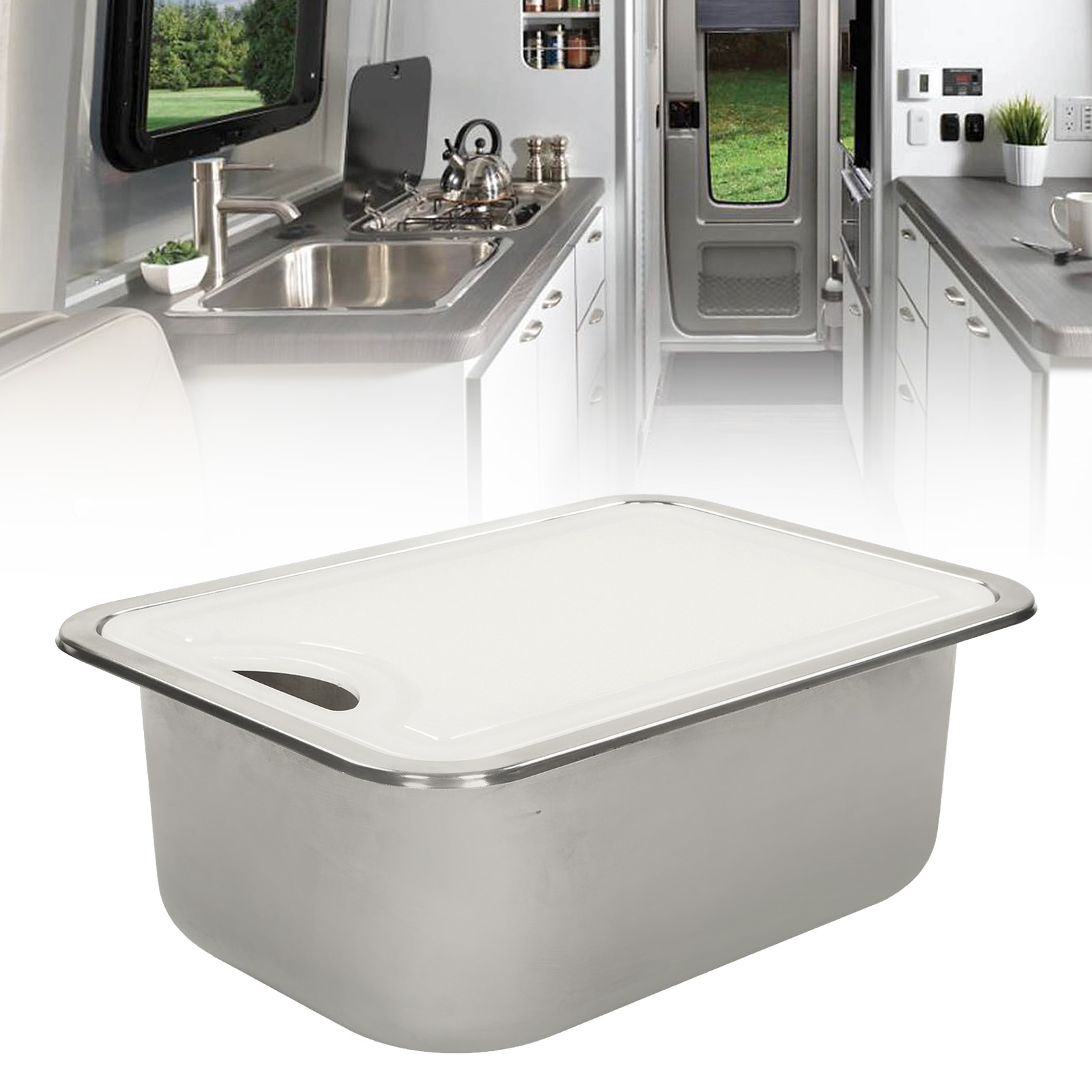 Wohnmobilzubehör: 380275140 Mm Edelstahl-waschbecken Und Spülbecken-set Mit Acryl-schneidebrett (übergroß) (übergewichtig)