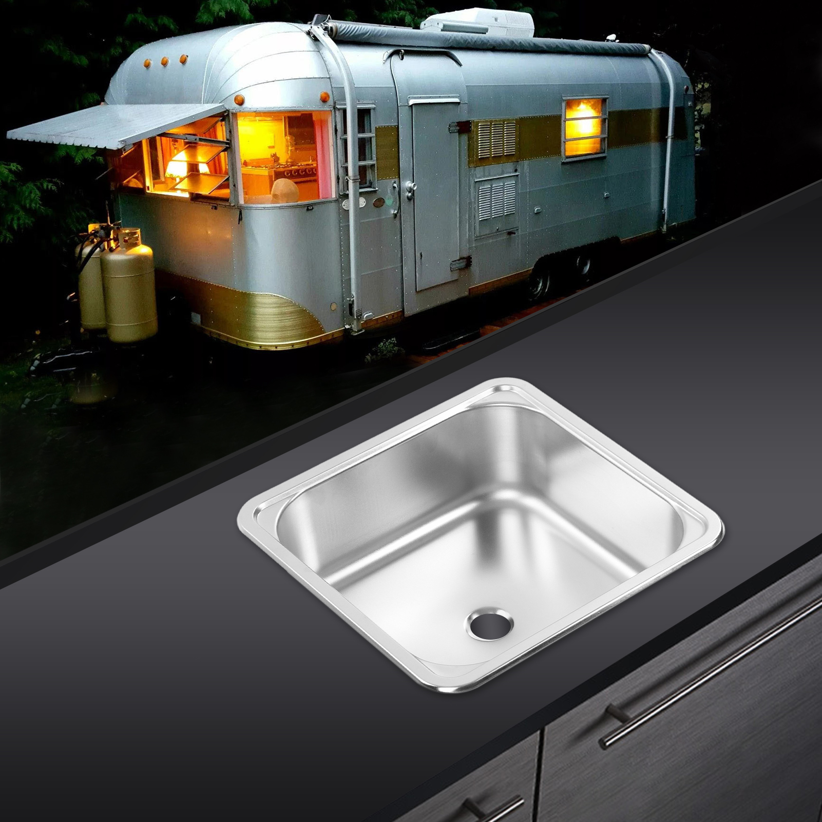 Zubehör Für Wohnmobile: Quadratisches Spülbecken 336 X 336 X 125 Mm, Waschbecken/gemüsewaschbecken, Barspüle Aus Edelstahl 304 Mit 40 Mm Abflussgarnitur Für Wohnmobile, Wohnwagen, Yachten, Badezimmer