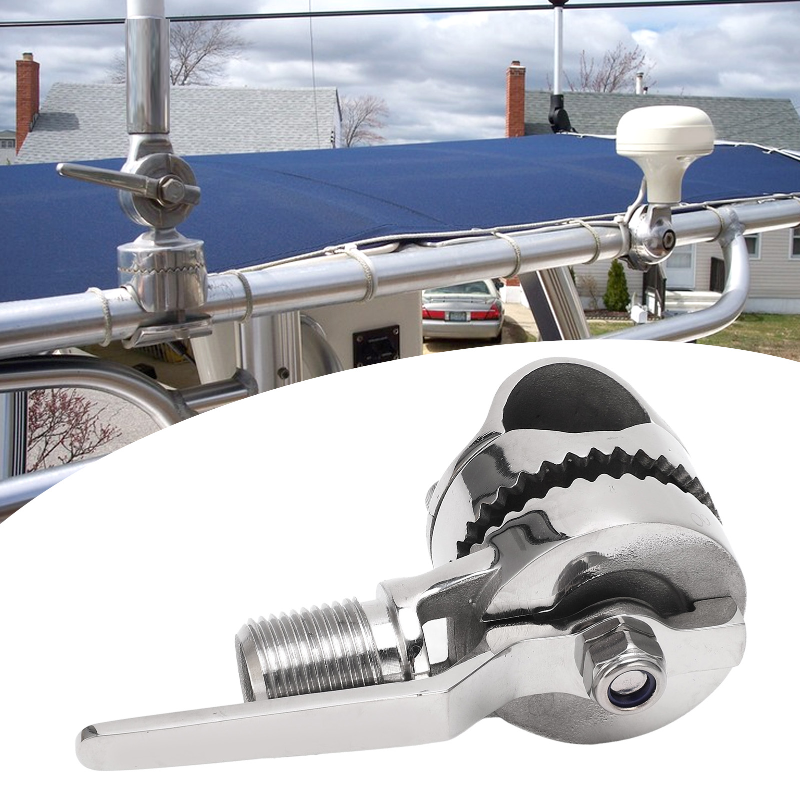 Verstellbare Halterung Für Marine-vhf-antennen Aus Edelstahl 316 Mit Ratschenverschluss, Kompatibel Mit 7/8" Bis 1" (22-25 Mm) Reling