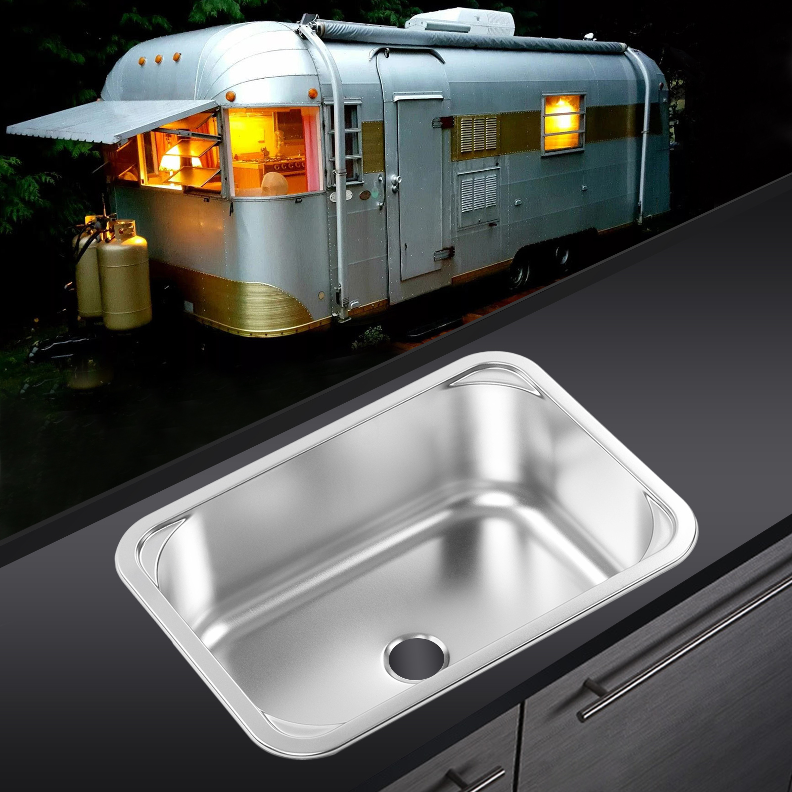 Zubehör Für Wohnmobile: Quadratisches Spülbecken/gemüseeimer 345245136 Mm Aus Edelstahl 304 Mit 40 Mm Abflussgarnitur Für Wohnmobile, Wohnwagen, Yachten, Badezimmer Und Küchen (gr-566)