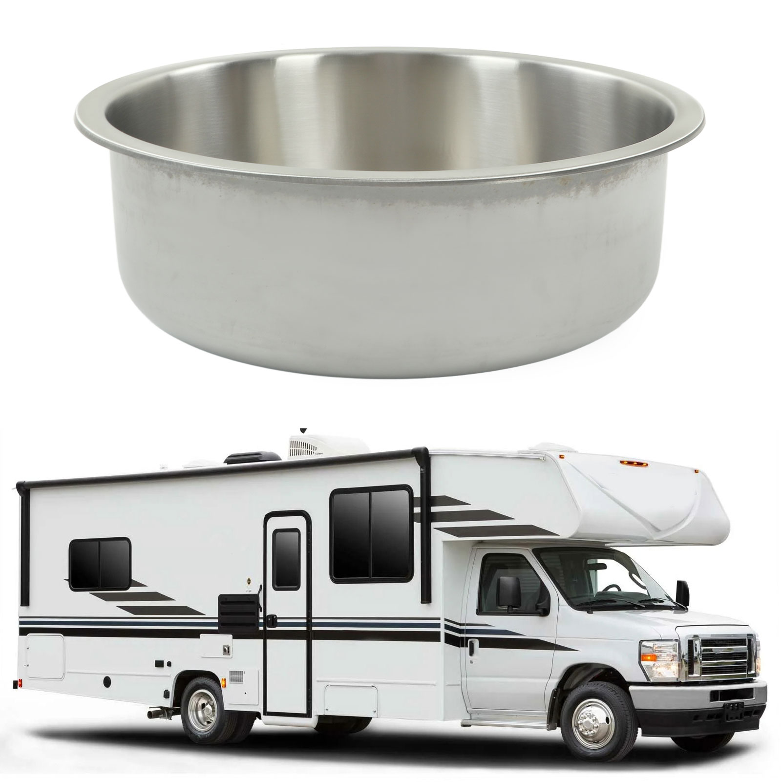 Zubehör Für Wohnmobile: Rundes Waschbecken 400 X 400 X 160 Mm Aus Edelstahl 304 Mit 40 Mm Abflussgarnitur Für Wohnmobile, Freizeitfahrzeuge, Yachten, Badezimmer Und Küchen (gr-509) (große Ausführung)