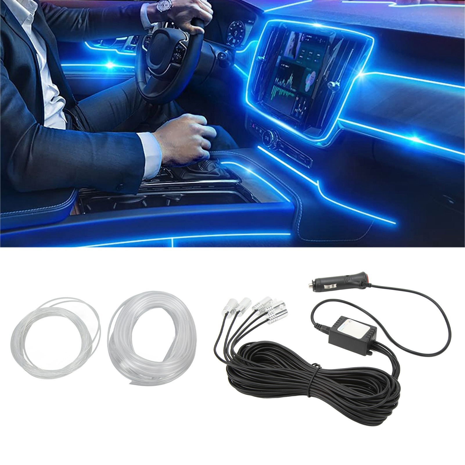 Umrüstbare Led-ambientebeleuchtung Für Autos Mit Lichtleiter, Fernsteuerung Über Mobile App, Siebenfarbige, Soundaktivierte Dekoleuchte Mit Kühlem Licht (ein Bis Fünf Einheiten, 6 Meter Lang)