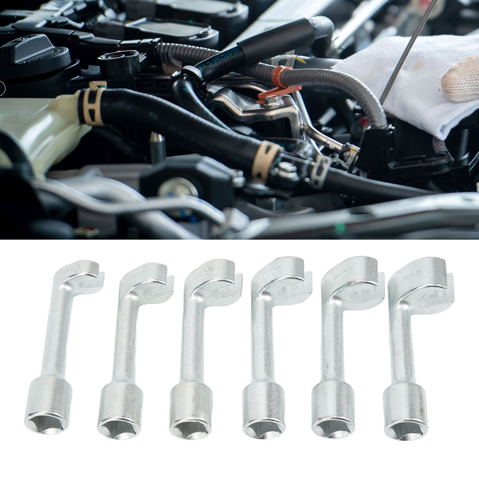 Satz Mit 6 Steckschlüsseln Für Einspritzdüsen Und Kraftstoffleitungsanschlüsse (1/2 Zoll, 12 Mm, 14 Mm, 16 Mm, 17 Mm, 18 Mm, 19 Mm)