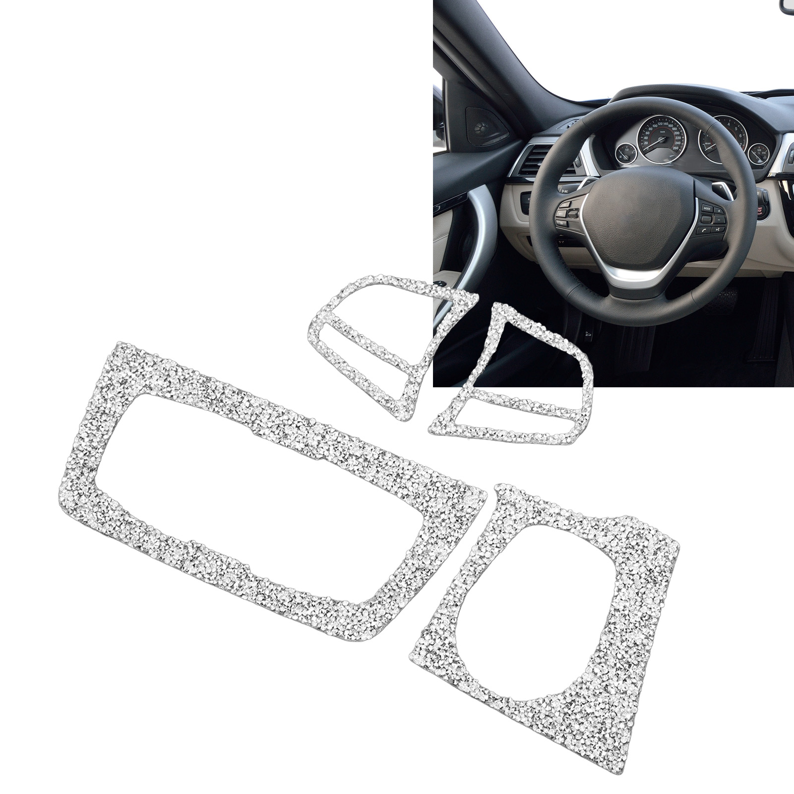 Lenkradknopf, Lichtschalter Und Schlüsselloser Startknopf Mit Strasssteinen Zur Fahrzeugmodifikation, Reflektierender Glanzeffekt, Kompatibel Mit Bmw F30 F31 F32 Lhd (4 Stück)