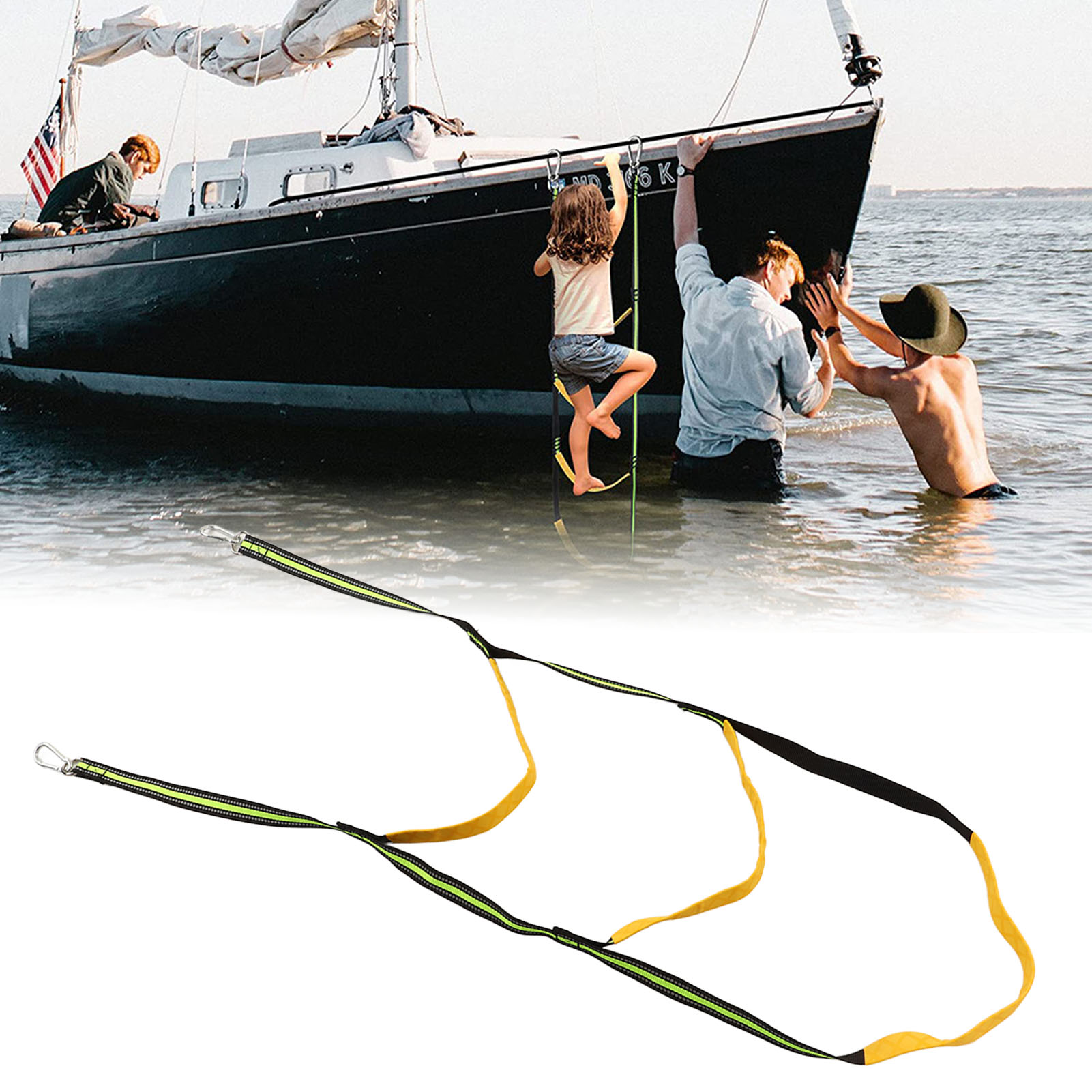 Tragbare Bootsleiter Für Yachten, Seilleiter Mit Karabiner, Grün, 3 Stufen