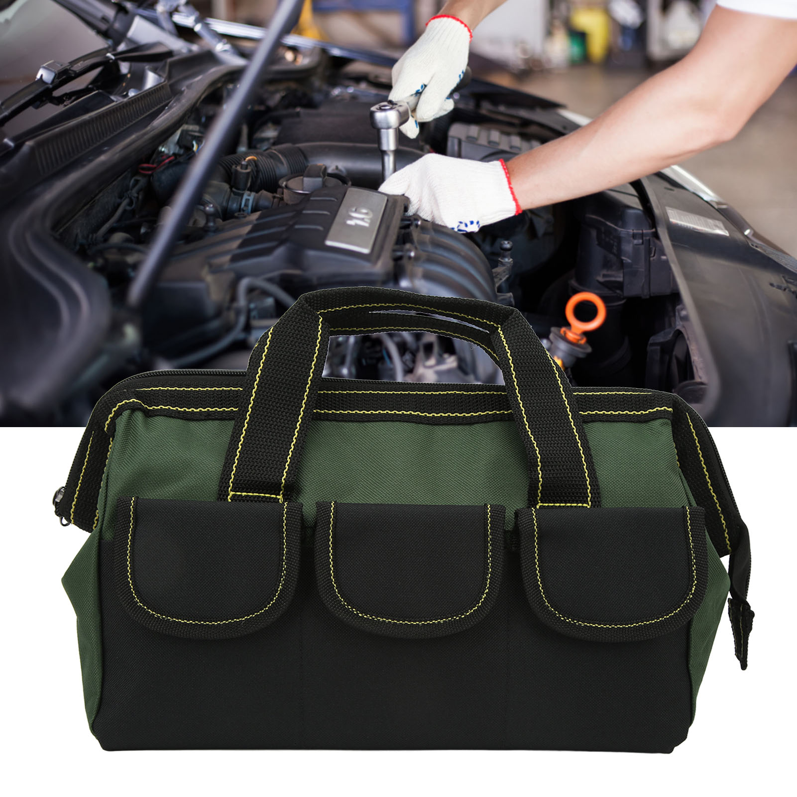 40 Cm (16 Zoll) Große, Multifunktionale Werkzeugtasche/aufbewahrungstasche Mit Großer Öffnung Und Stabilem Griff, Armeegrün