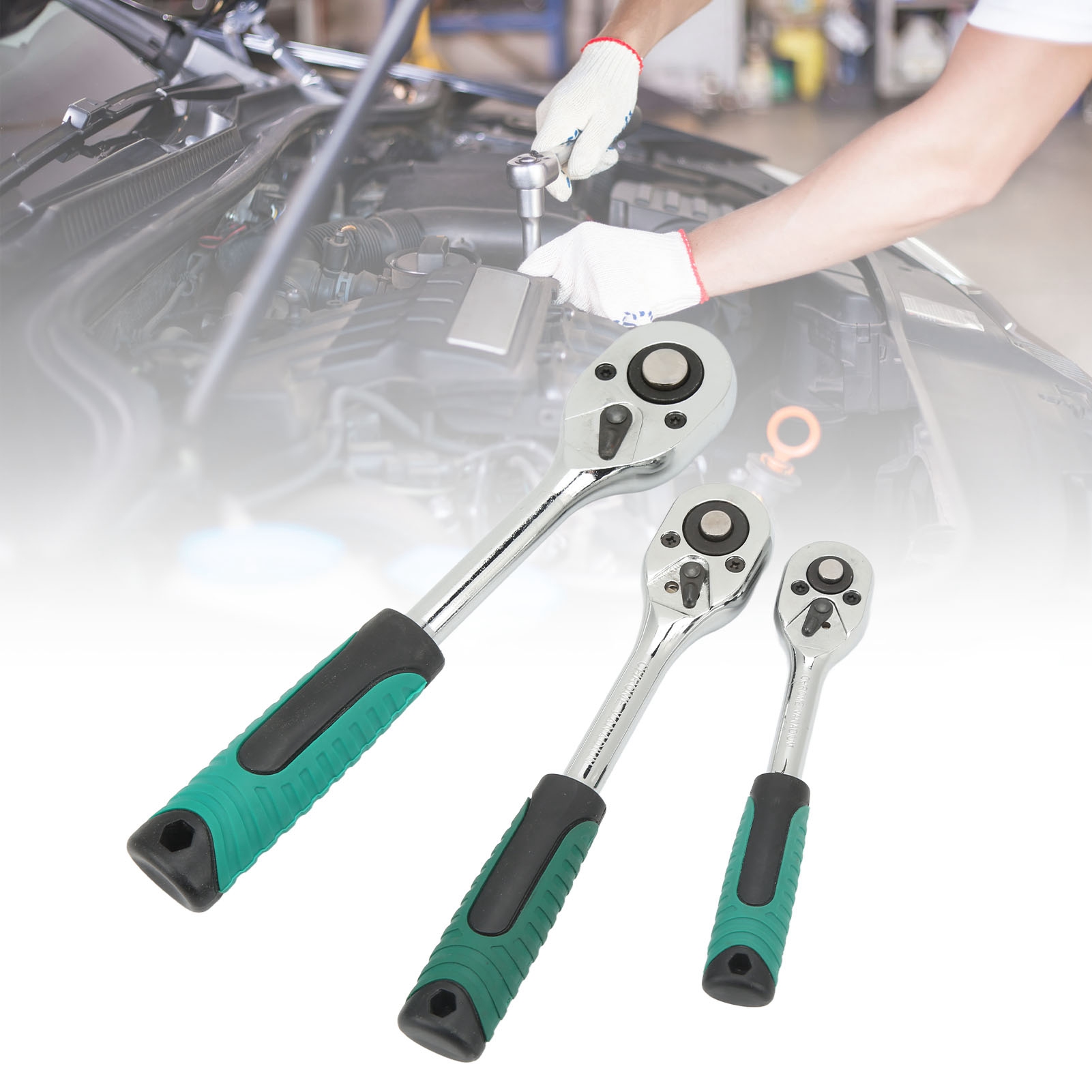Ratschenschlüssel Mit Geradem Schaft Und 24 Zähnen Sind In Den Größen Klein, Mittel Und Groß Mit Den Maßen 1/2 Zoll, 3/8 Zoll Bzw. 1/4 Zoll Erhältlich.