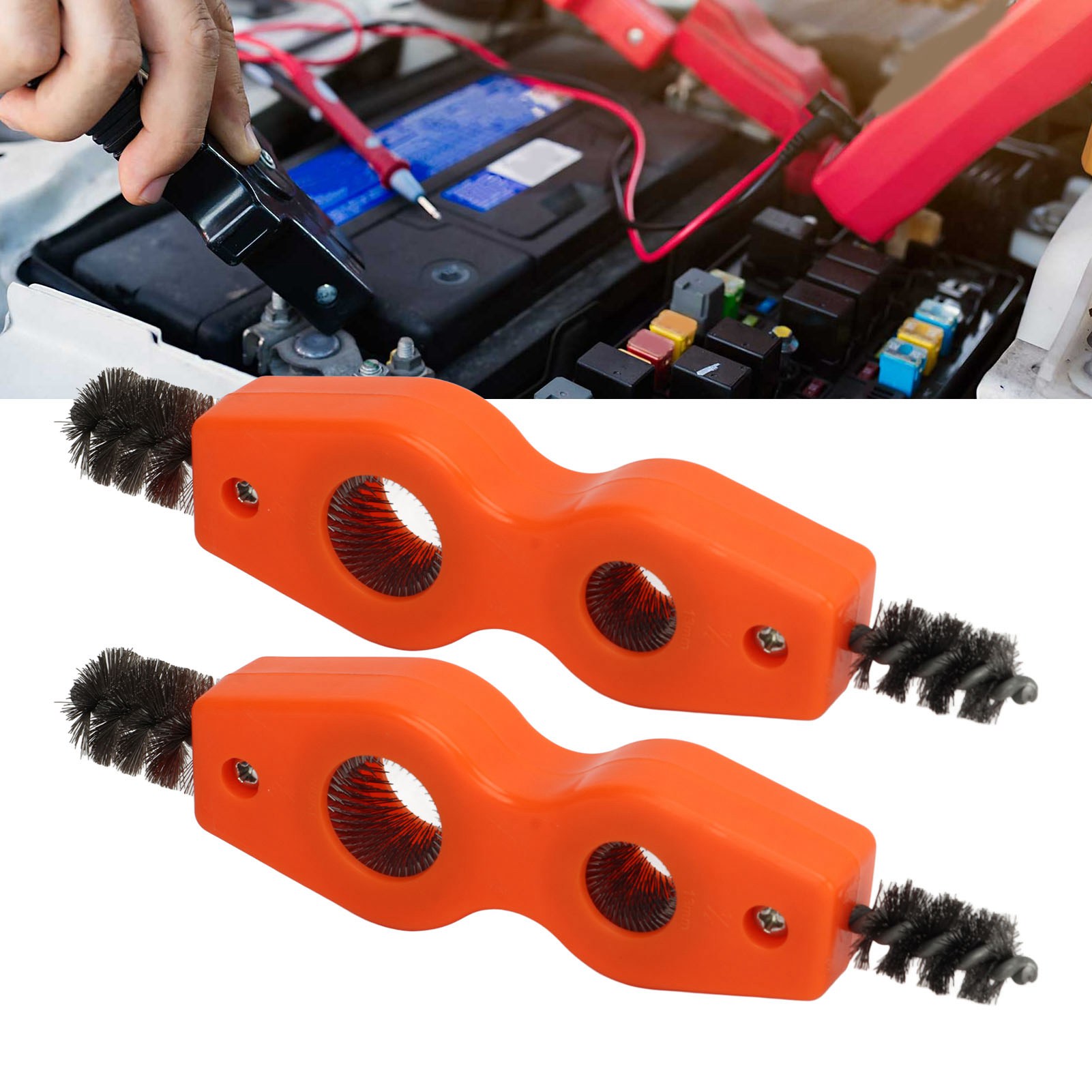 Kfz-reparaturwerkzeug 4-in-1 Kombinations-autobatterie-drahtbürste 1/2 Zoll Und 3/4 Zoll (2er-pack) (orange)