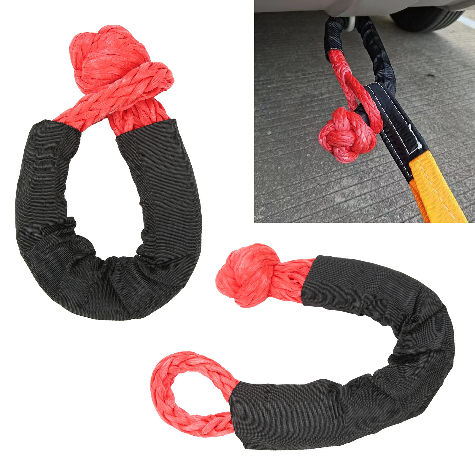 Pannenhilfsseil Mit 14-mm-schäkel Und 35-tonnen-schlinge, Paarweise Erhältlich, Rot/orange, Geeignet Für Große Lkw, Große Suvs Und Geländewagen.