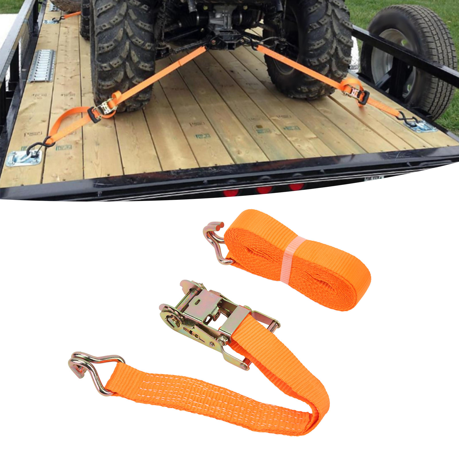 Hochleistungsfähiger, Dicker, 5,5 M (18 Ft) Langer Orangefarbener Ratschengurt, Anhängerzubehör, Mit Doppeltem J-haken, Tragfähigkeit 2 Tonnen (4.400 Lb).