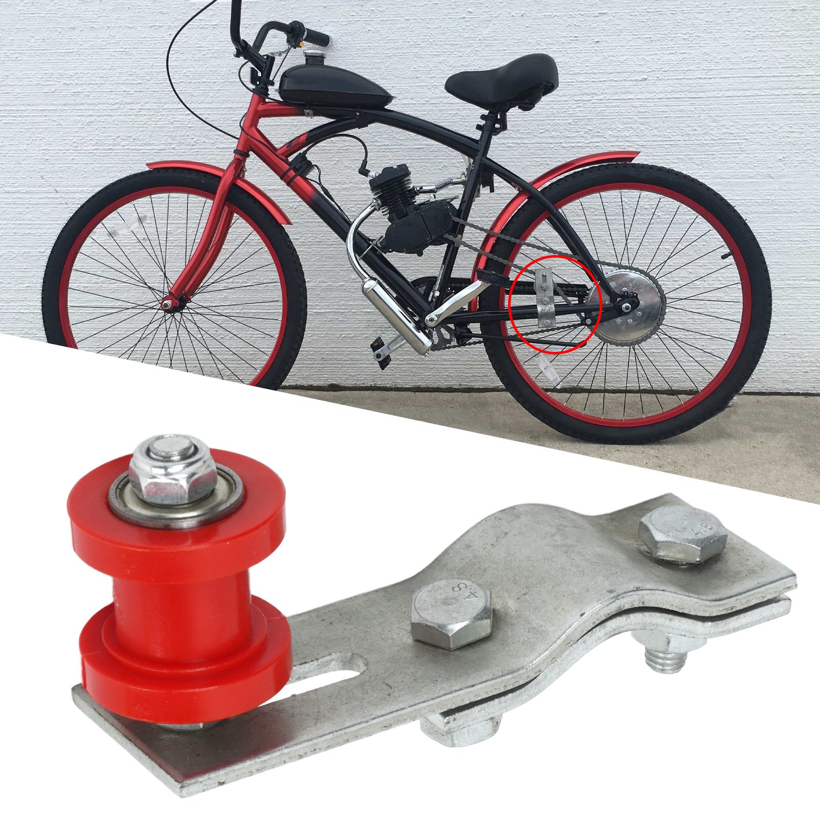 Kettenspannrolle Für 49ccm, 66ccm Und 80ccm Fahrräder, Motorisierte Fahrräder, Rot.