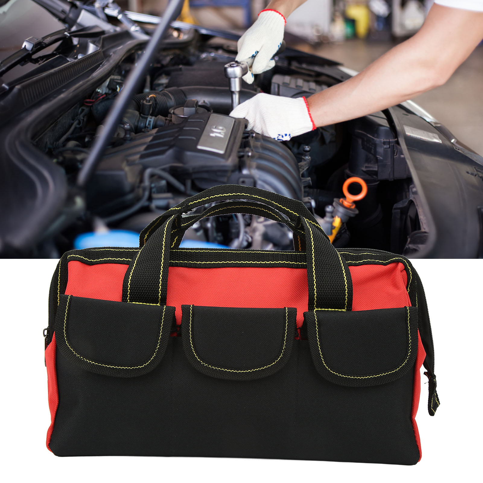 40 Cm (16 Zoll) Große, Multifunktionale Werkzeugtasche/aufbewahrungstasche Mit Großer Öffnung Und Stabilem Griff, Rot, Für Kfz-reparaturzubehör