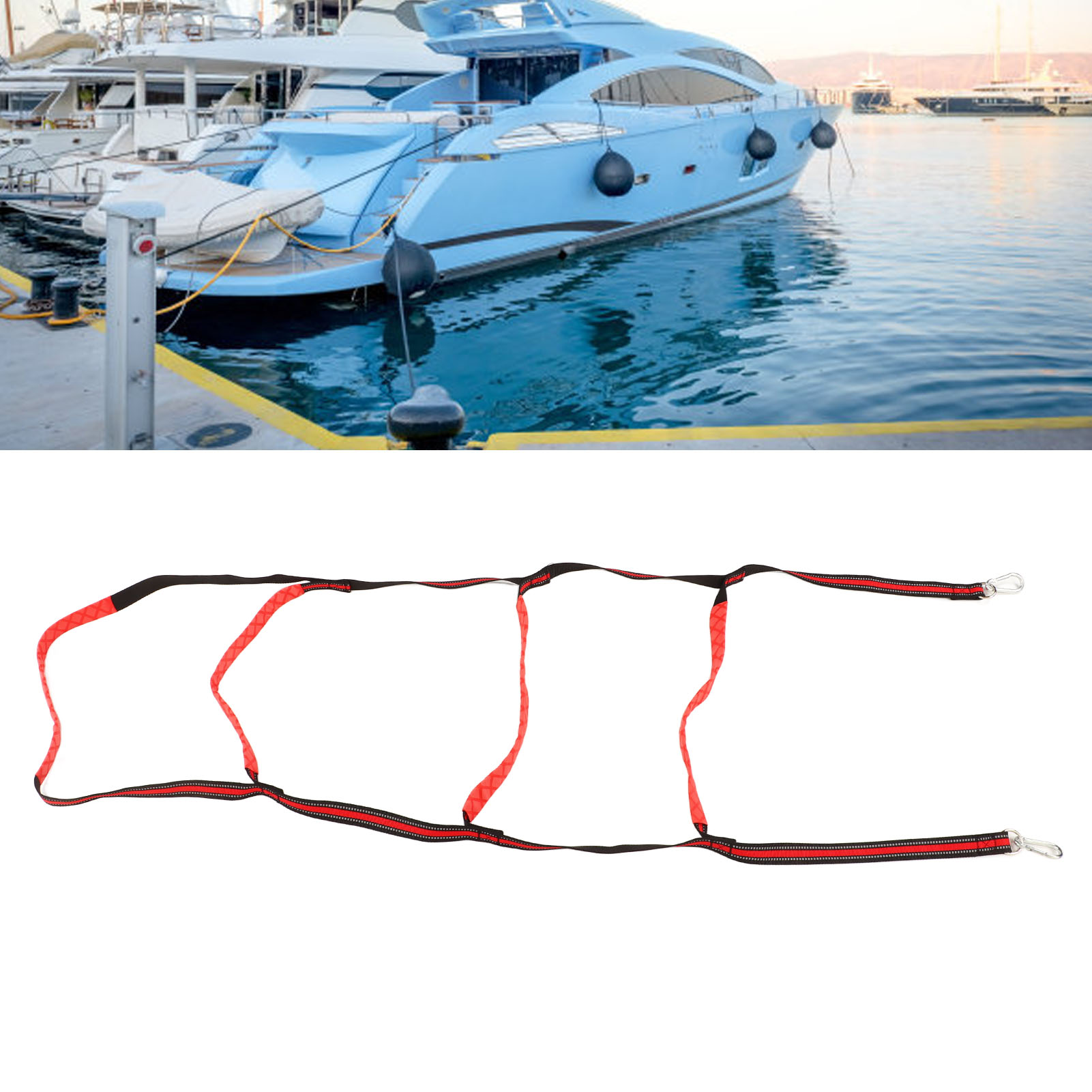 Tragbare Bootsleiter Für Yachten, Mit Einstiegshilfeseil Und Karabiner, Rot, 4 Stufen