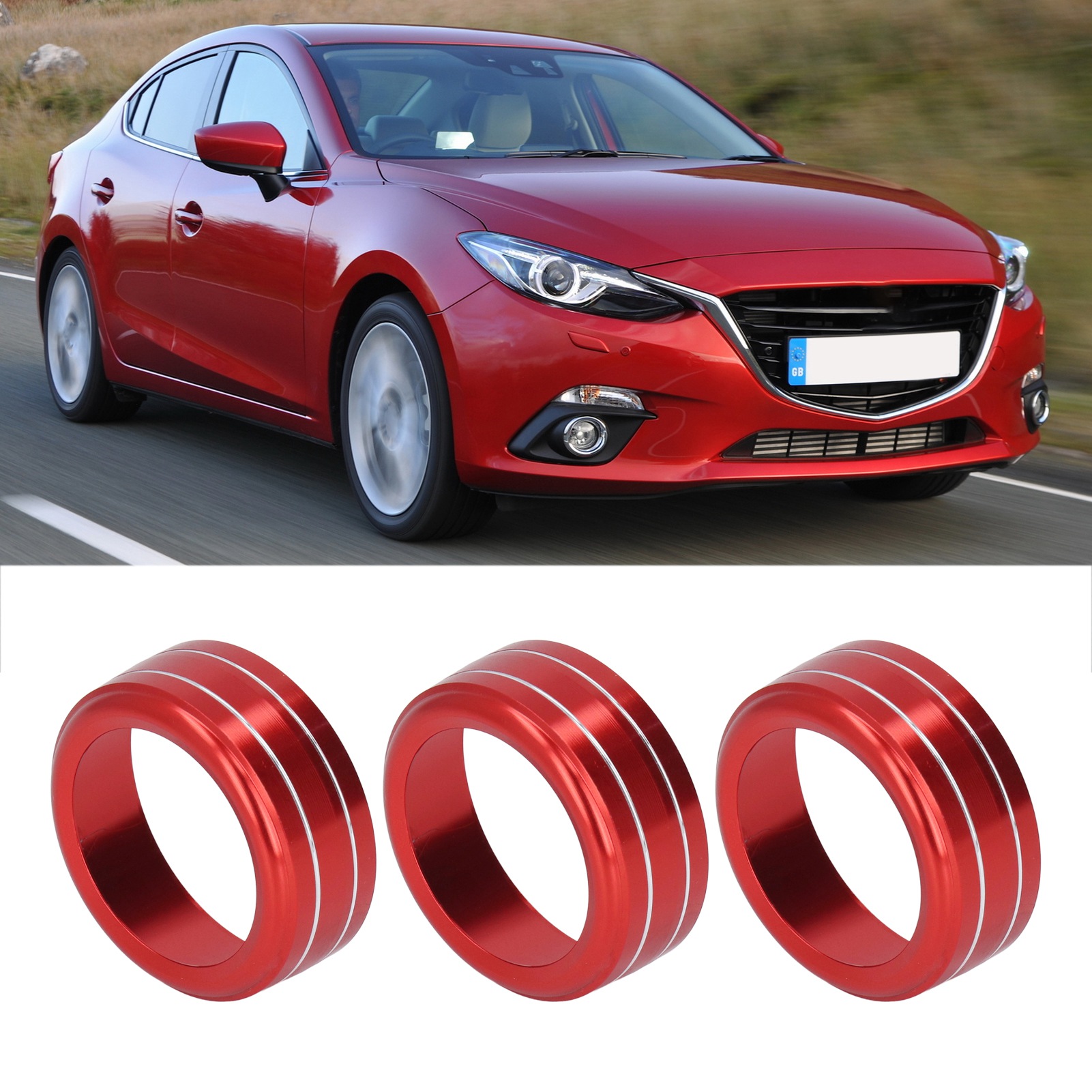 Set Mit 3 Roten Zierringen Für Mazda 3, 6, Axela, Cx-5, Cx-8, Cx-9, Atenza, Limousine, Skyactiv Klimaanlagenknöpfe