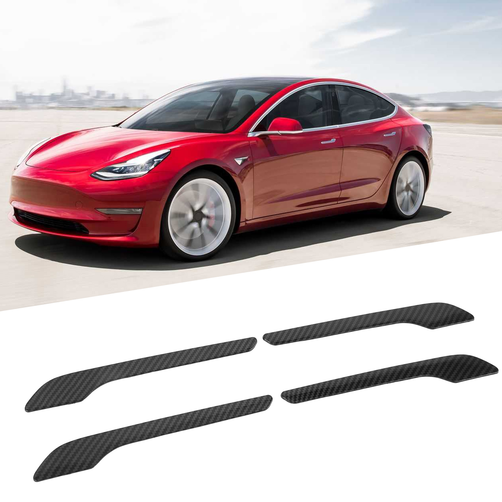 Aufkleber Für Die Türgriffe Des Tesla Model 3 (2017–2020), Kohlefaseroptik.