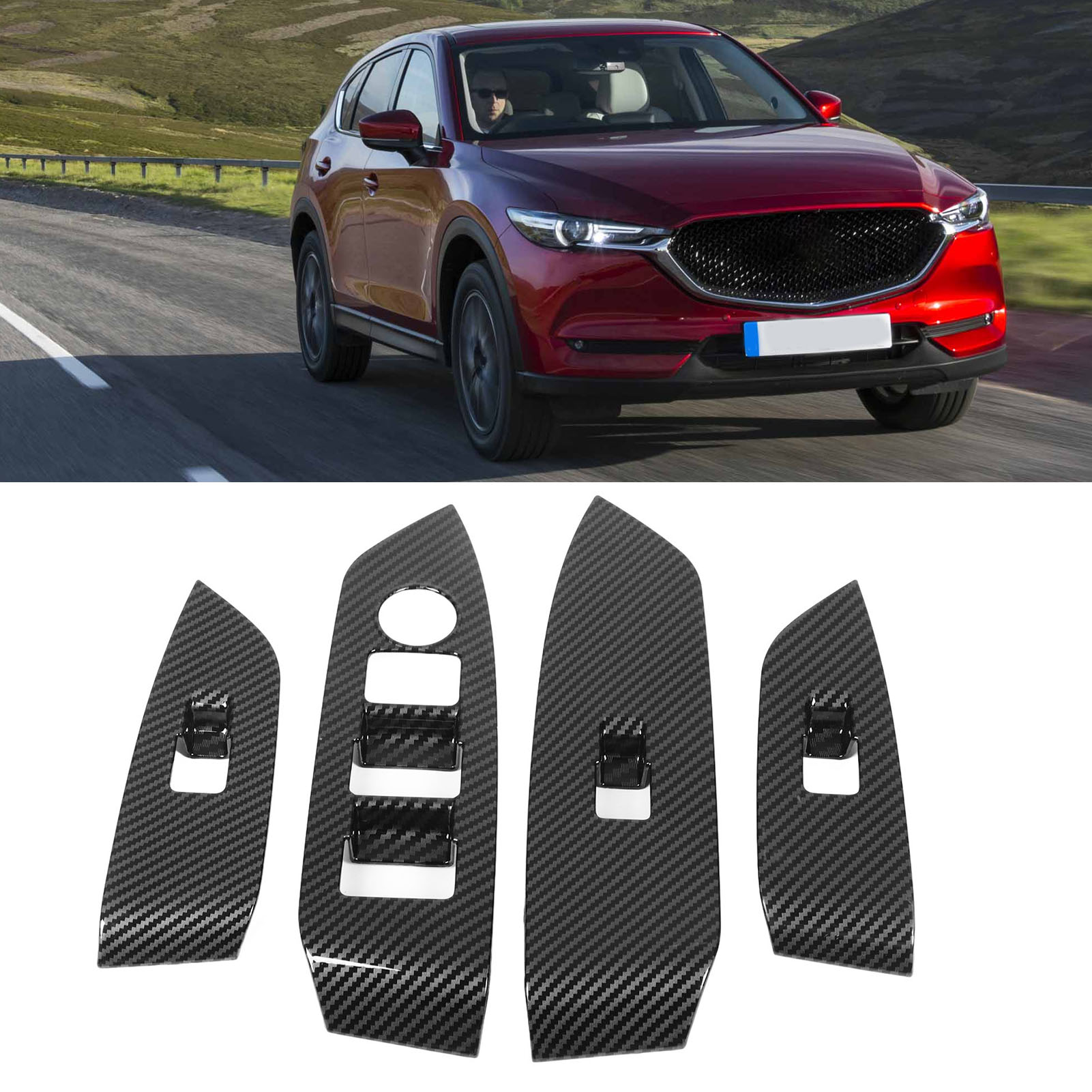 Satz Mit 4 Carbonfaser-schutzabdeckungen Für Die Tür- Und Fensterbedienfelder Des Mazda Cx-5 2017-2023 (nur Rechtslenker)