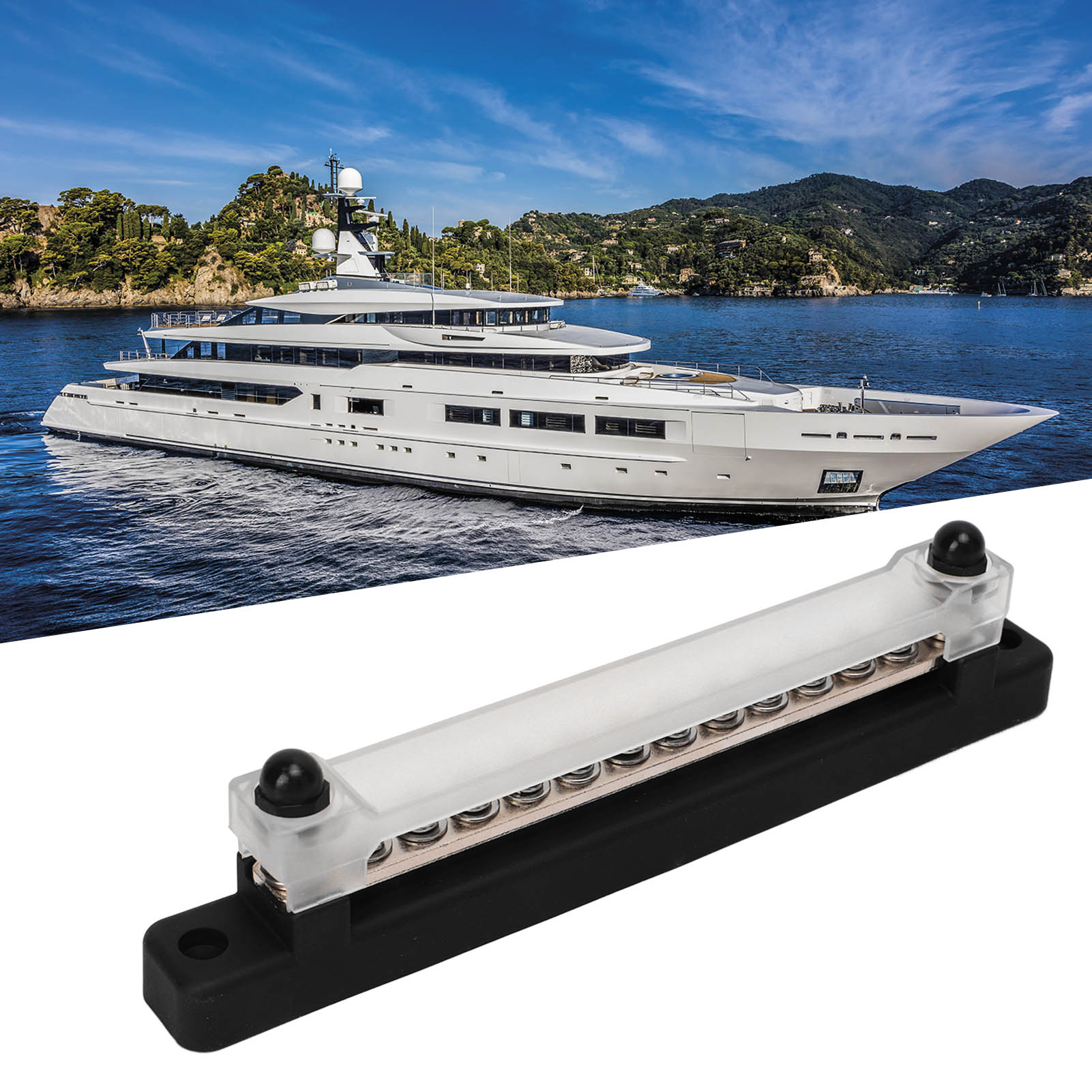 48v 150a 12-kanal-sammelschiene Mit 2 Batterieanschlussbolzen, Anschlussdose Mit Deckel + 12 Anschlussklemmen (lieferung In Einem Karton), Schwarz (cp-0983)