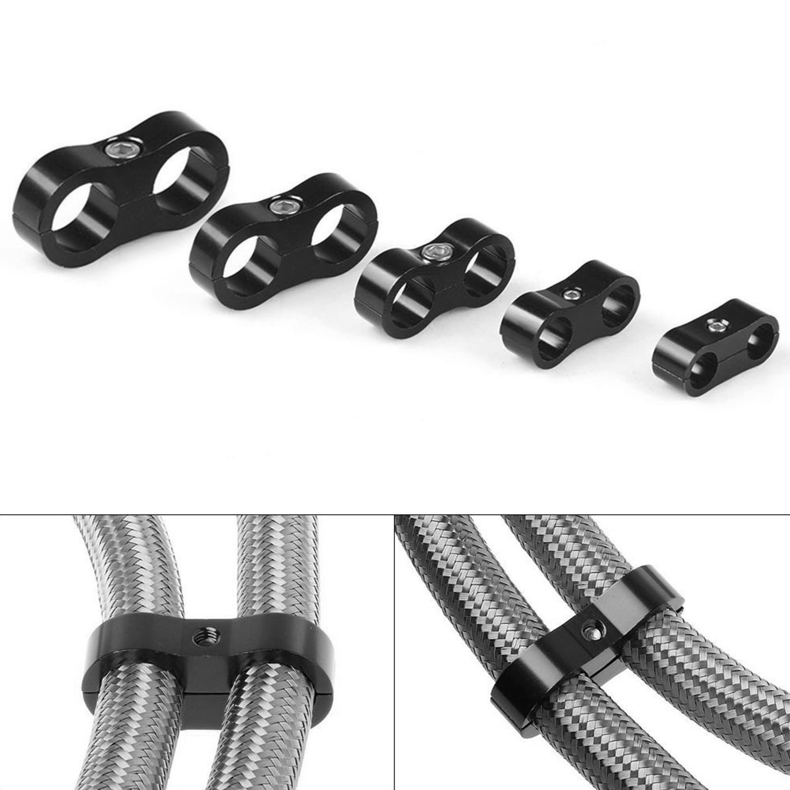 Satz Mit 4 Universellen Doppelloch-schlauchschellen Aus 10an Aluminiumlegierung Für Ölleitungen, Schwarz.