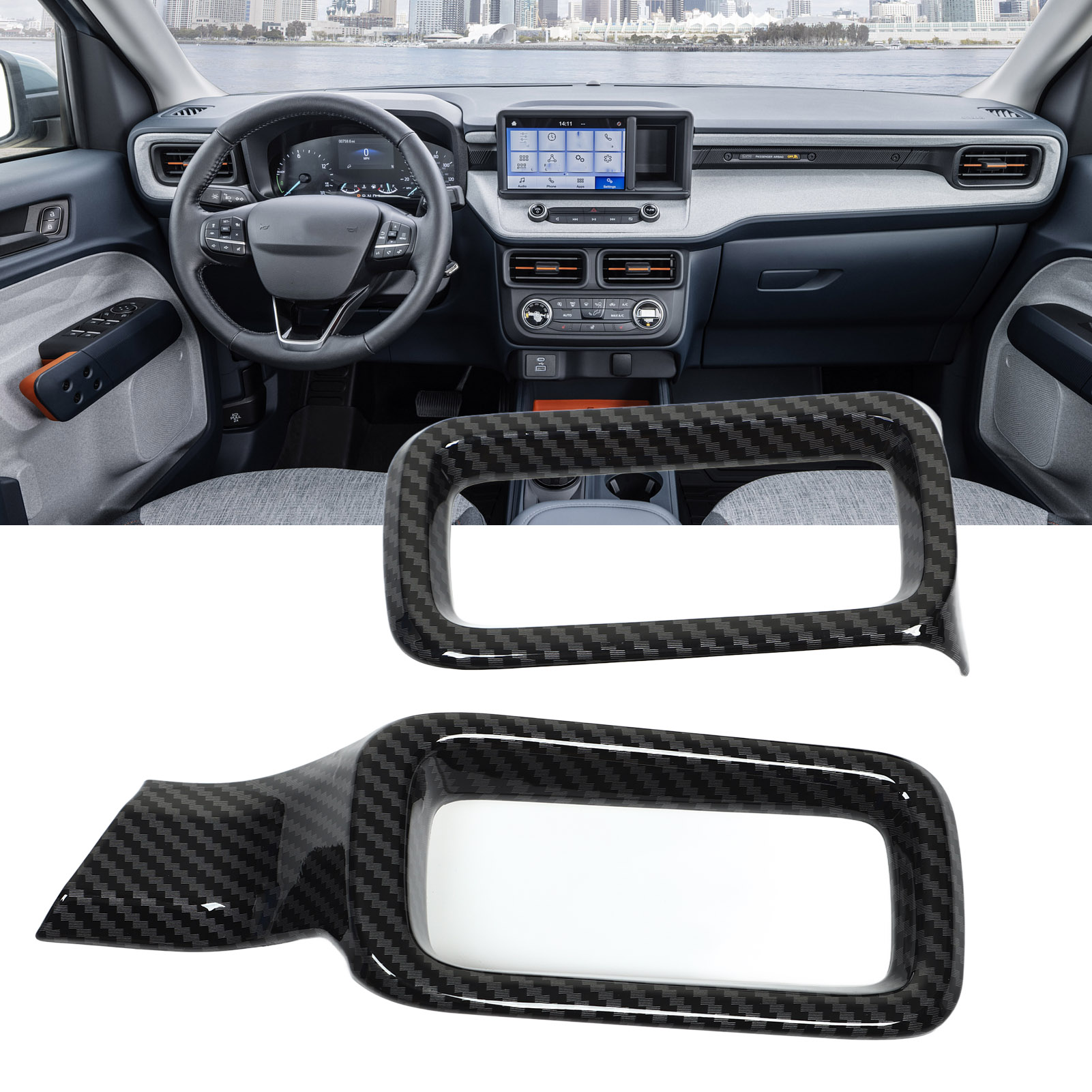 Zierblenden In Carbonfaser-optik Für Die Linken Und Rechten Lüftungsdüsen Der Mittelkonsole Des Ford Maverick Pickup (linkslenker) Ab Baujahr 2022.