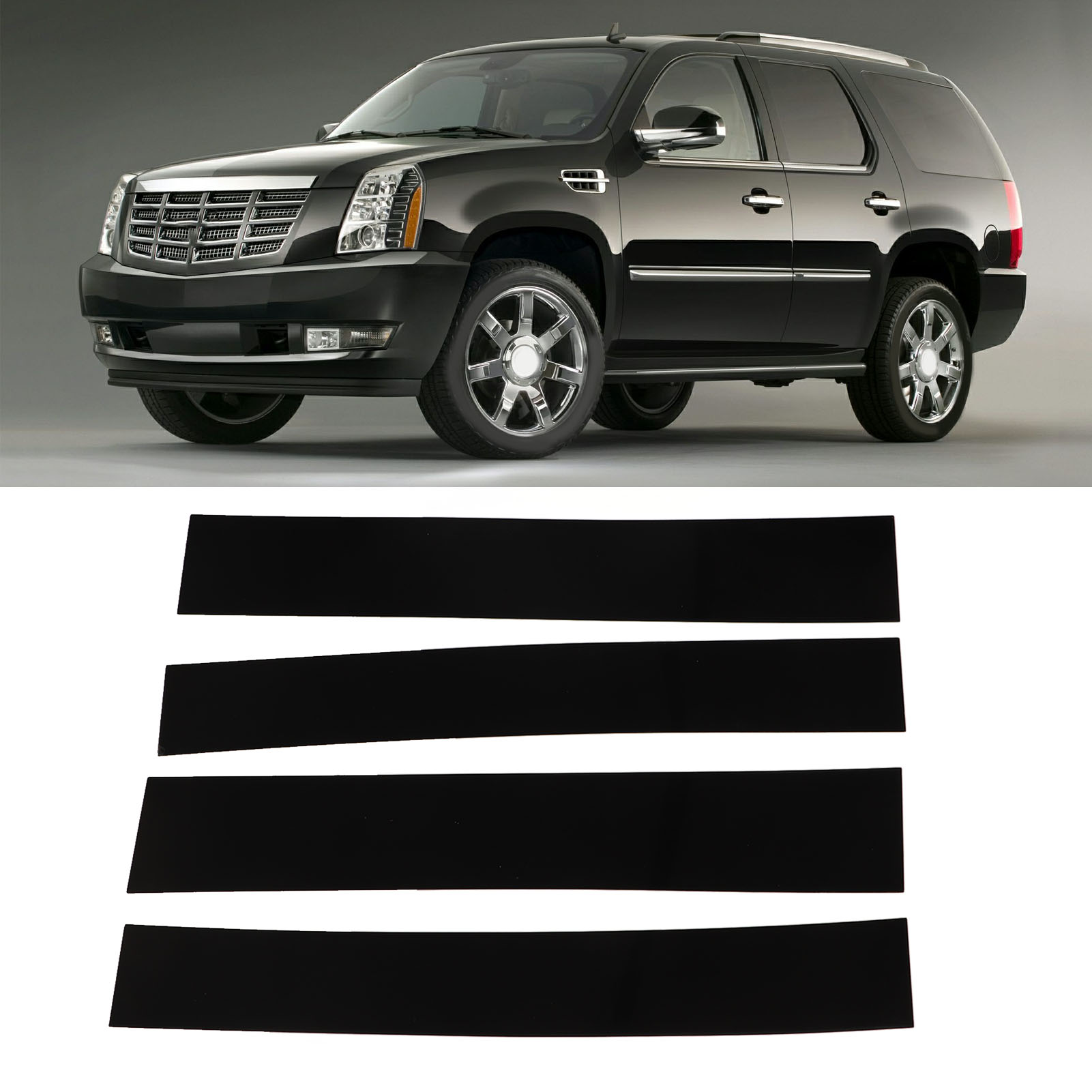 Set Mit 4 Glänzend Schwarzen Polycarbonat-fensterrahmenaufklebern, 4d-stil, Spiegelglanz, Kompatibel Mit Cadillac Escalade 2007-2014