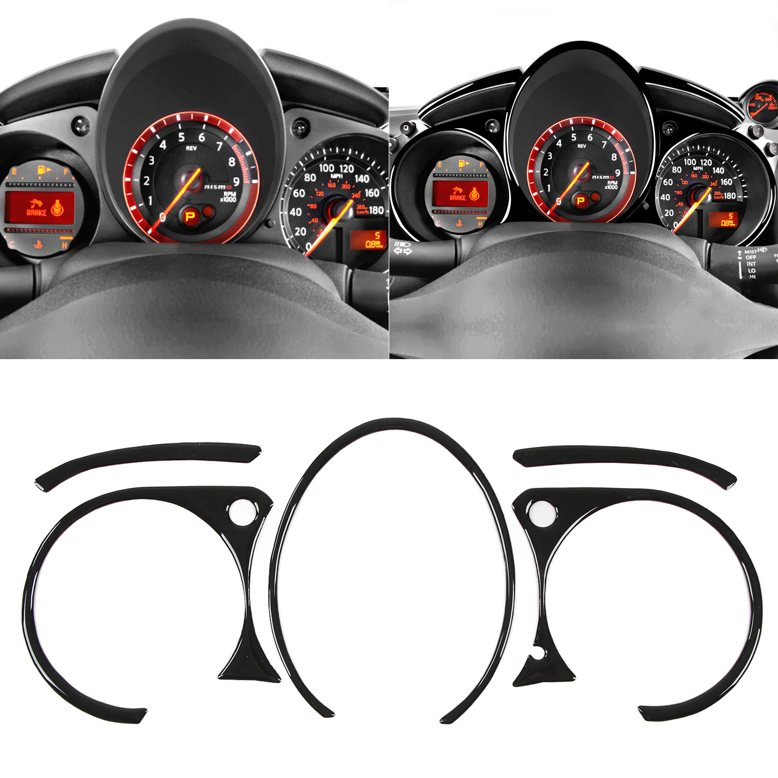 Armaturenbrettblende In Klavierlack-optik Für Den Tachometer Des Nissan 370z Z34 Ab 2009 (geeignet Für Links- Und Rechtslenker)