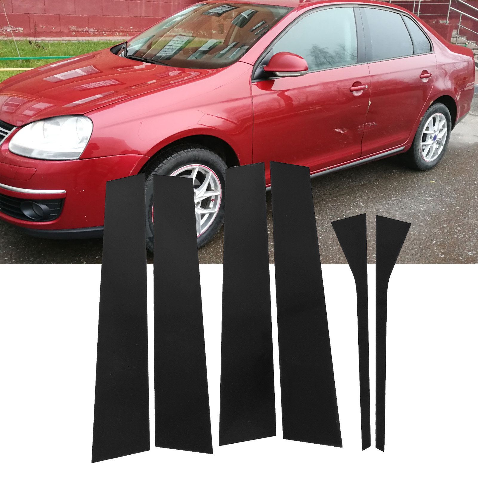 Set Mit 6 Glänzend Schwarzen Polycarbonat-fensterrahmenaufklebern, 4d-design, Spiegelglanz, Für Vw Jetta Limousine 2005.5-2011