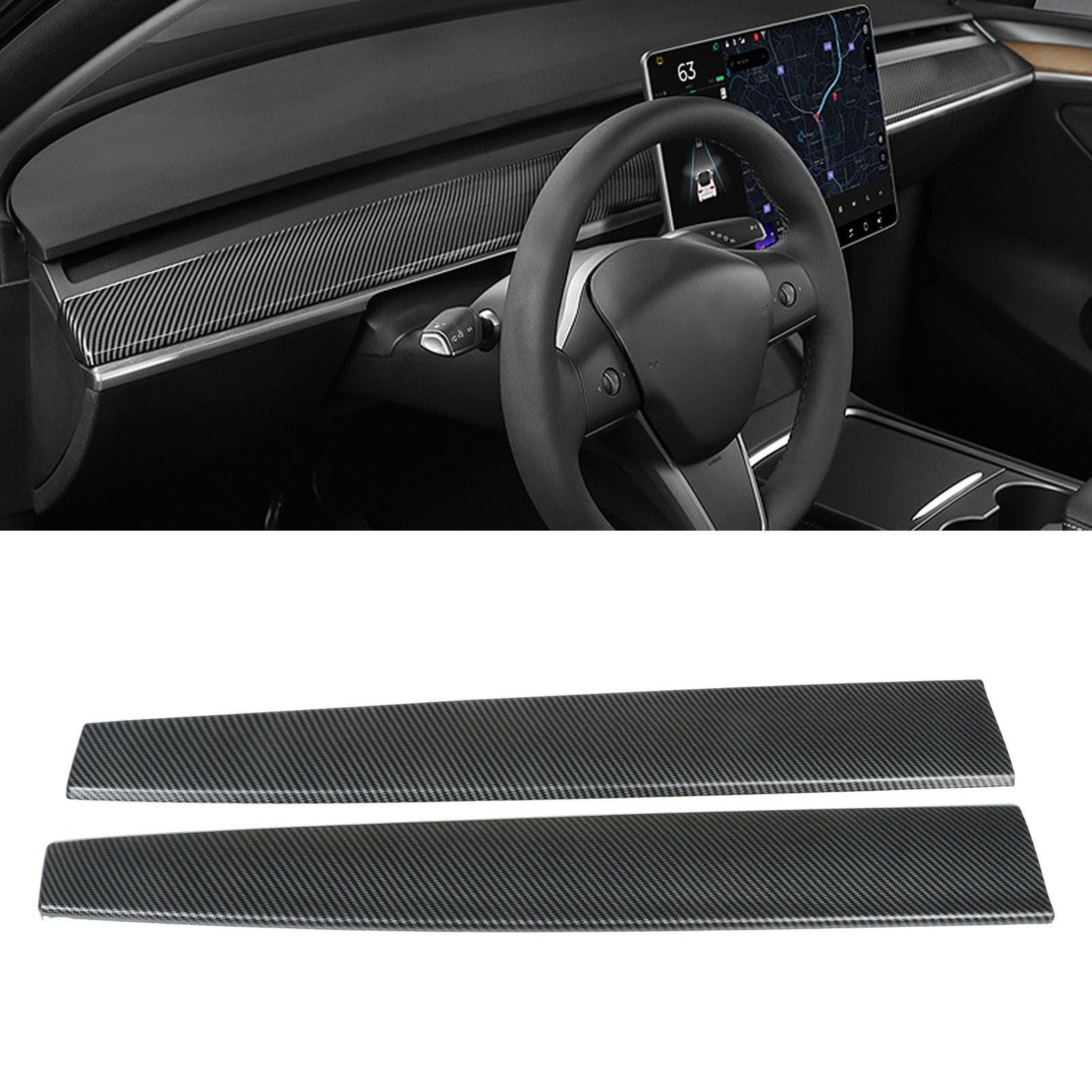 Armaturenbrett- Und Mittelkonsolenverkleidung Passend Für Tesla Model 3 Und Model Y 2020-2023 (übergroß) Carbonfaser-muster.