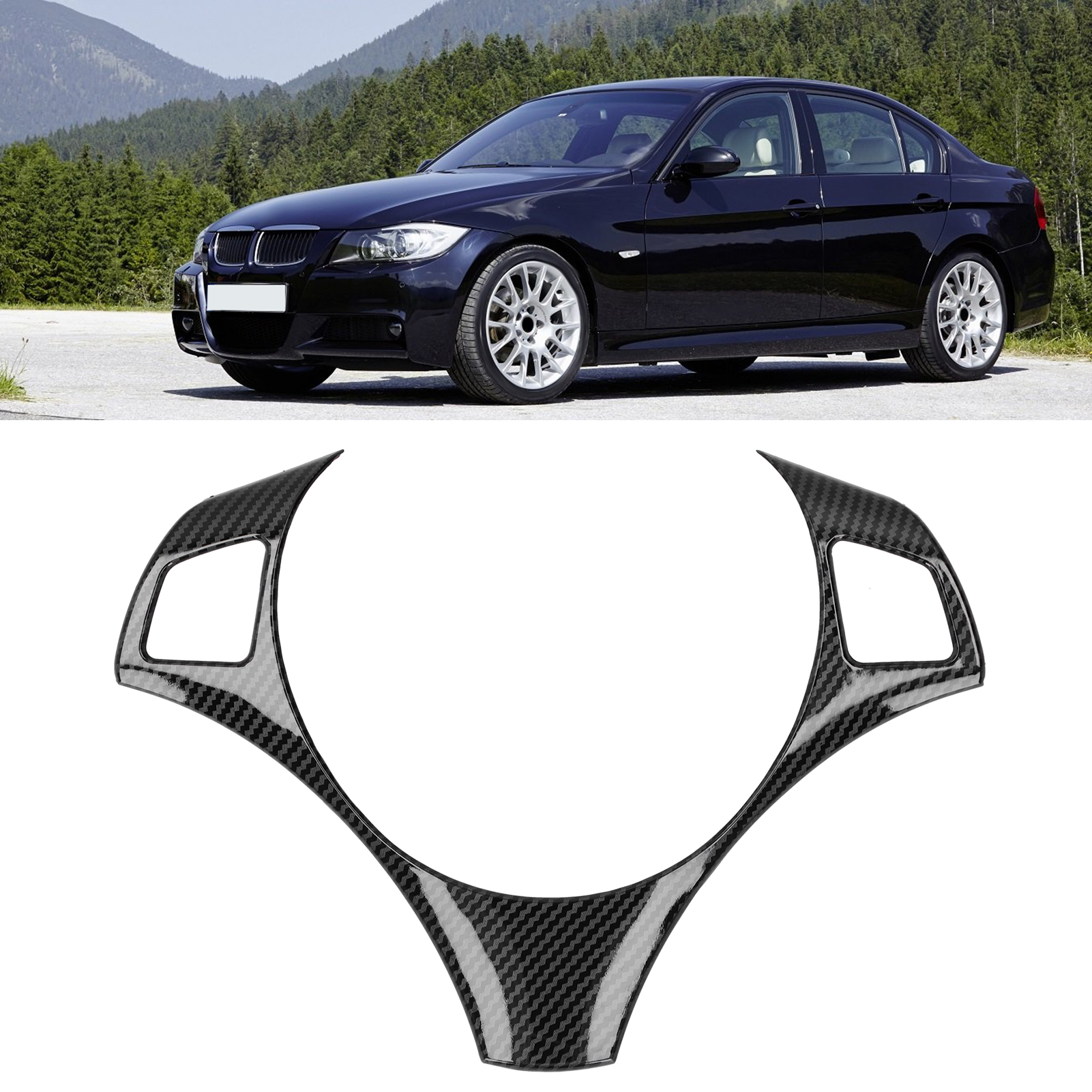 Autolenkrad Mit Glänzender Innenausstattung, Kompatibel Mit Bmw 3er E90 2006-2012, Glänzend Schwarze Kohlefaserstruktur.