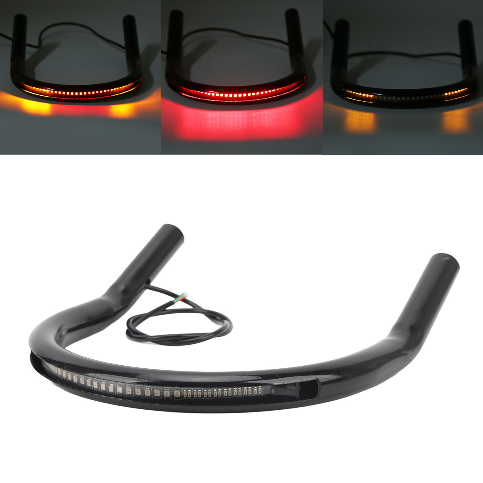 Gestell Für Den Rücksitz Mit Led-bremslichtern Und -blinkern, Schwarze Rücklichter (gebogenes Rohr), 230 Mm.