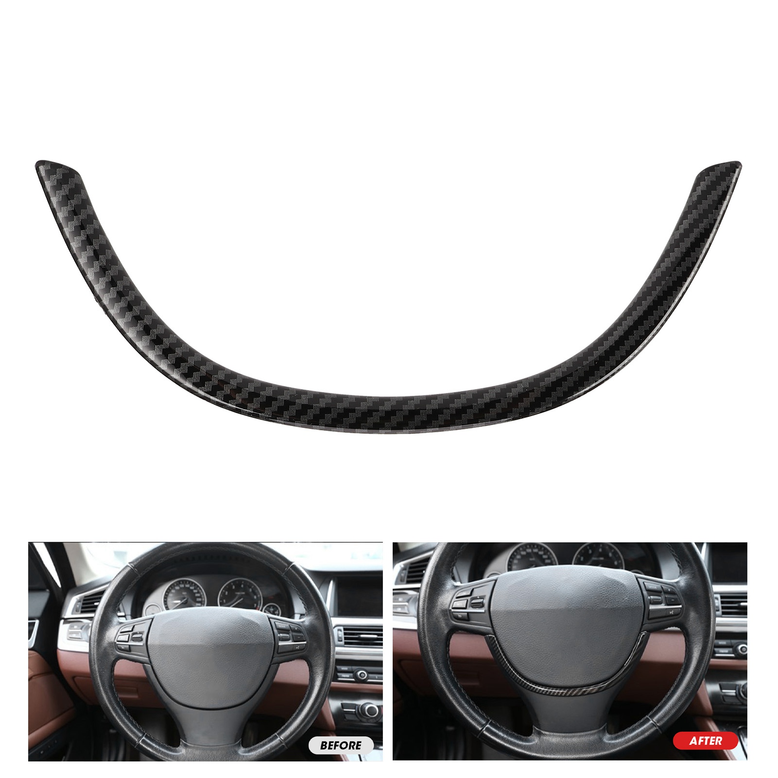 Glänzend Schwarze Zierleiste Aus Kohlefaser Für Das Autolenkrad, Kompatibel Mit Bmw 5er F10 (2011-2017).