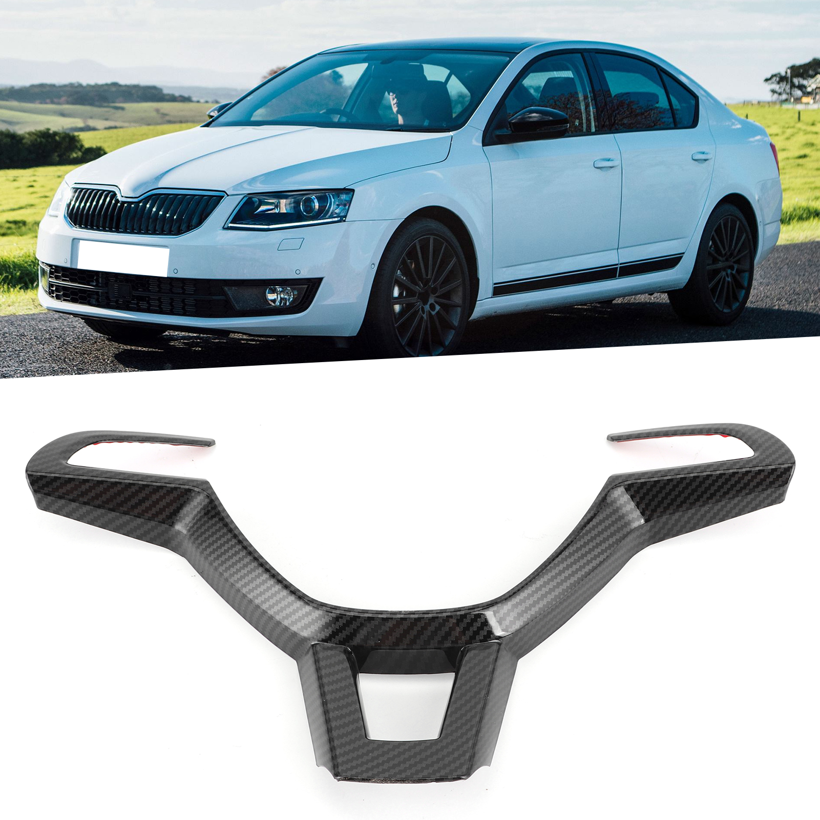 Modifiziertes Lenkrad Für Autos Mit Leuchtend Rot Galvanisiertem Silbernen Zierelement/kohlefaserstruktur, Kompatibel Mit Skoda Octavia 2016-2019, Glänzend Schwarze Kohlefaser-oberfläche.