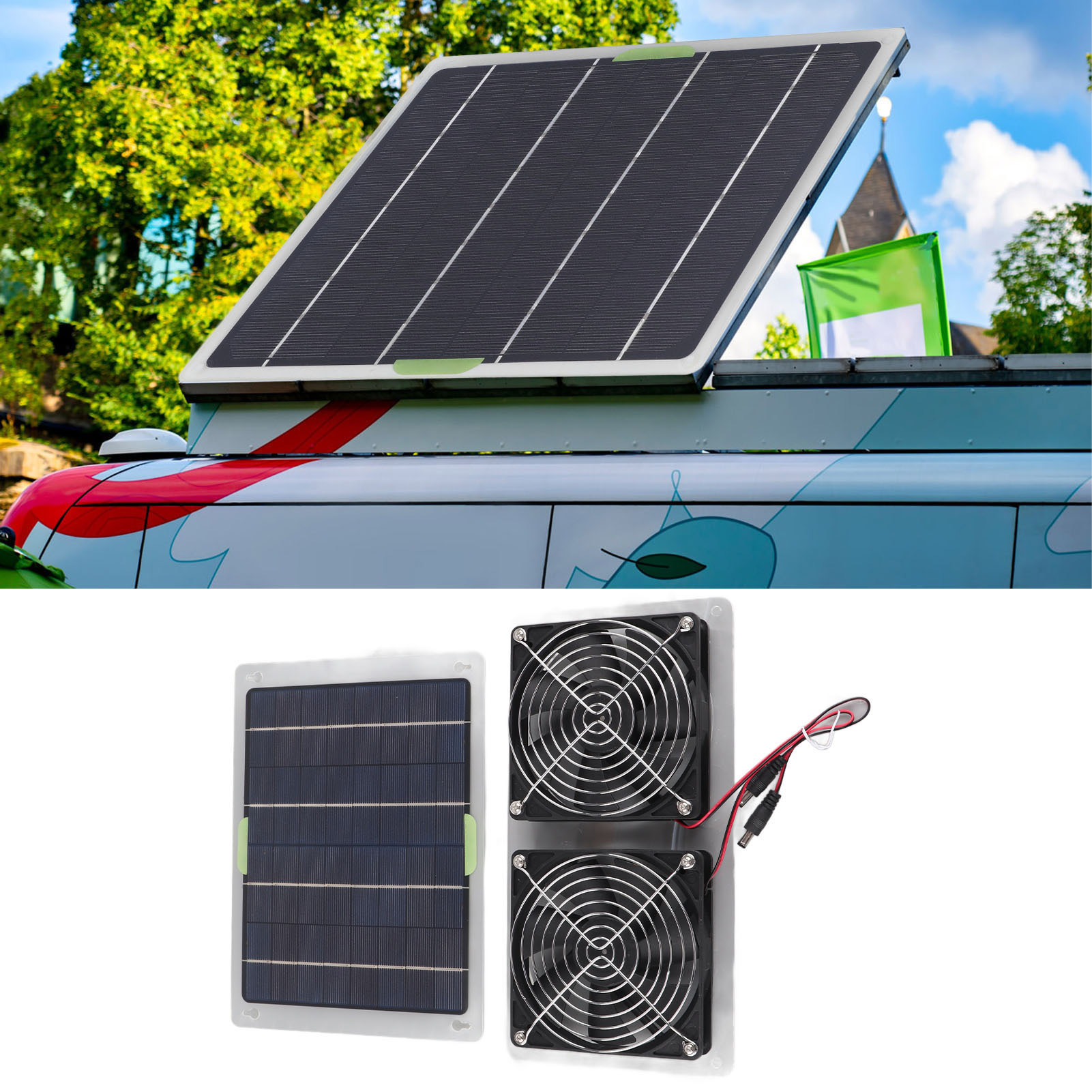 Solarlüfter Für Wohnmobile, Doppelauslassventilator, Solargekühlter Doppellüfter-luftabsauger, 100 W