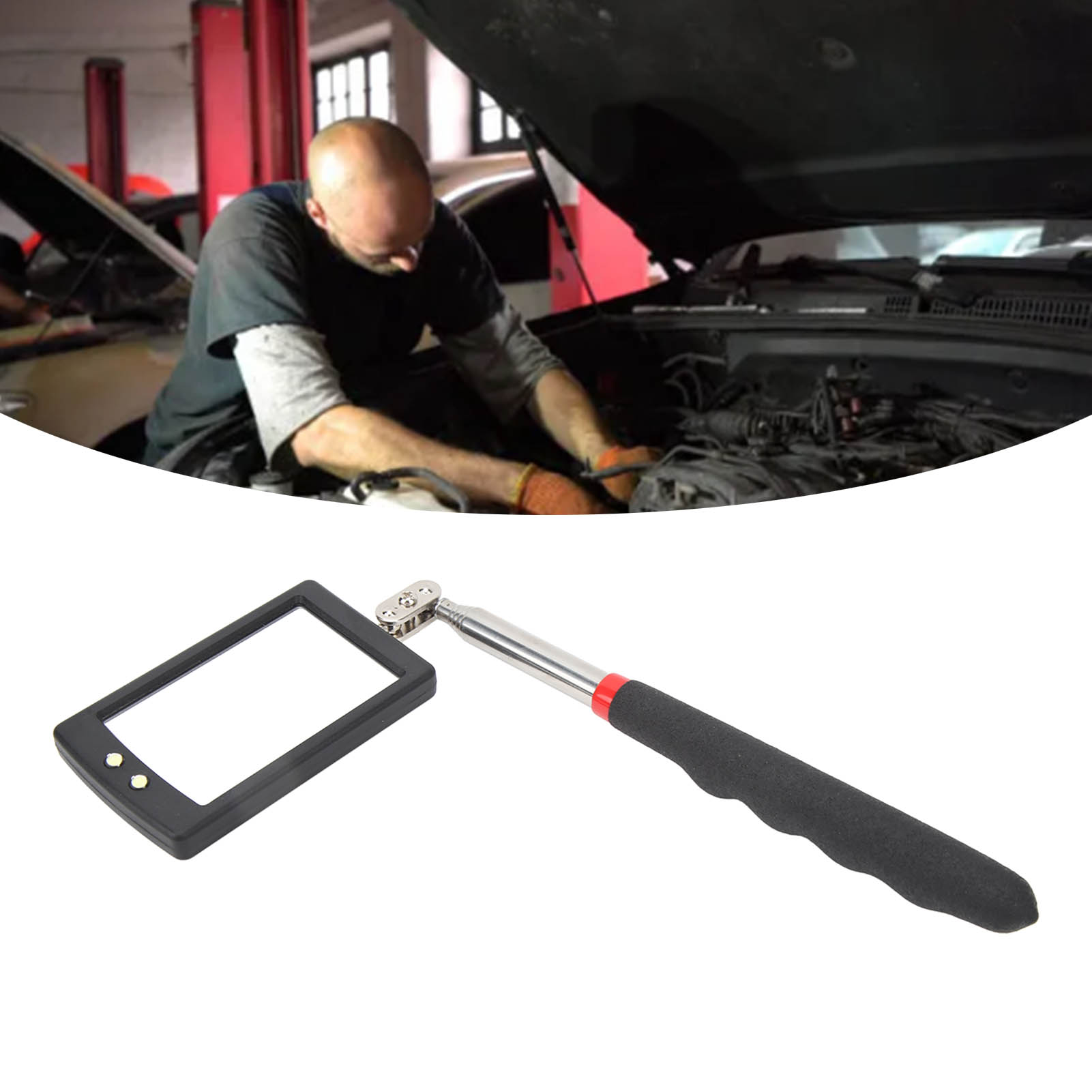 Teleskop-inspektionsspiegel Mit Led-licht, 360°-drehung, Geeignet Für Die Kfz-mechanikreparatur (mit Eingebautem Akku).