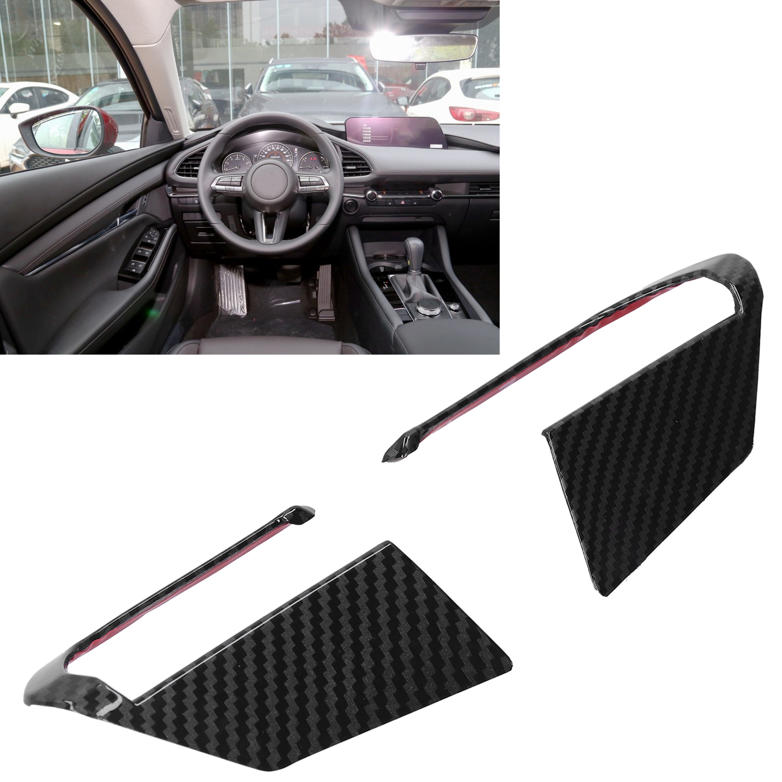 Glänzender Dekoraufkleber Für Das Autolenkrad, Kompatibel Mit Der Linken Und Rechten Seite, Mazda 3/axela 2020, Glänzend Schwarze Carbonfaser-optik.
