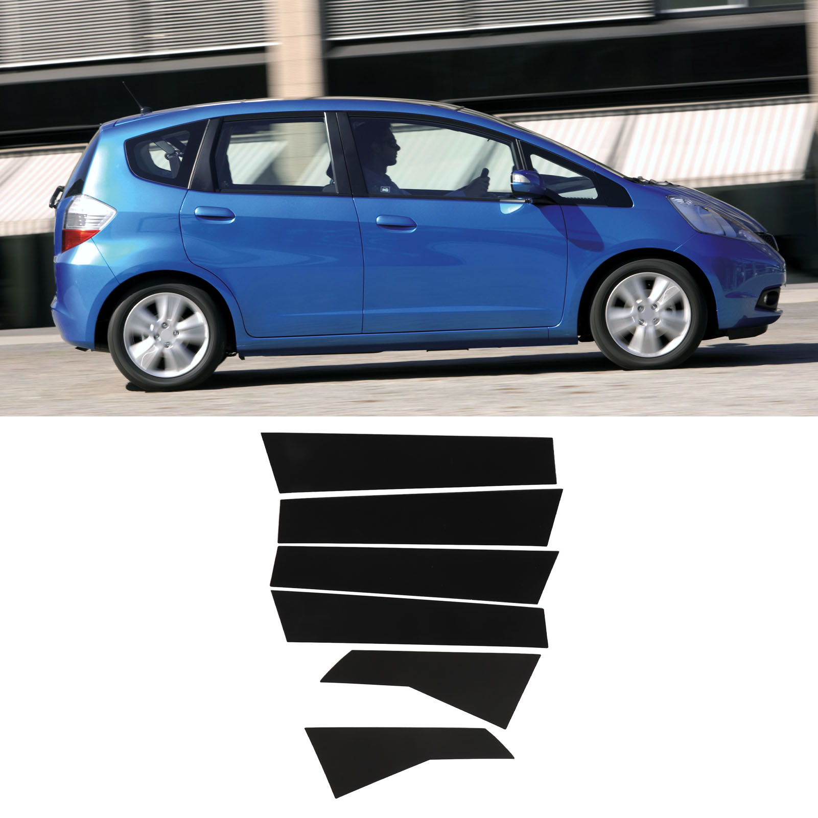 Sechsteiliges Set Inklusive Glänzend Schwarzer Fensterleisten Und B-säulen-aufklebern Für Den Honda Jazz 2021