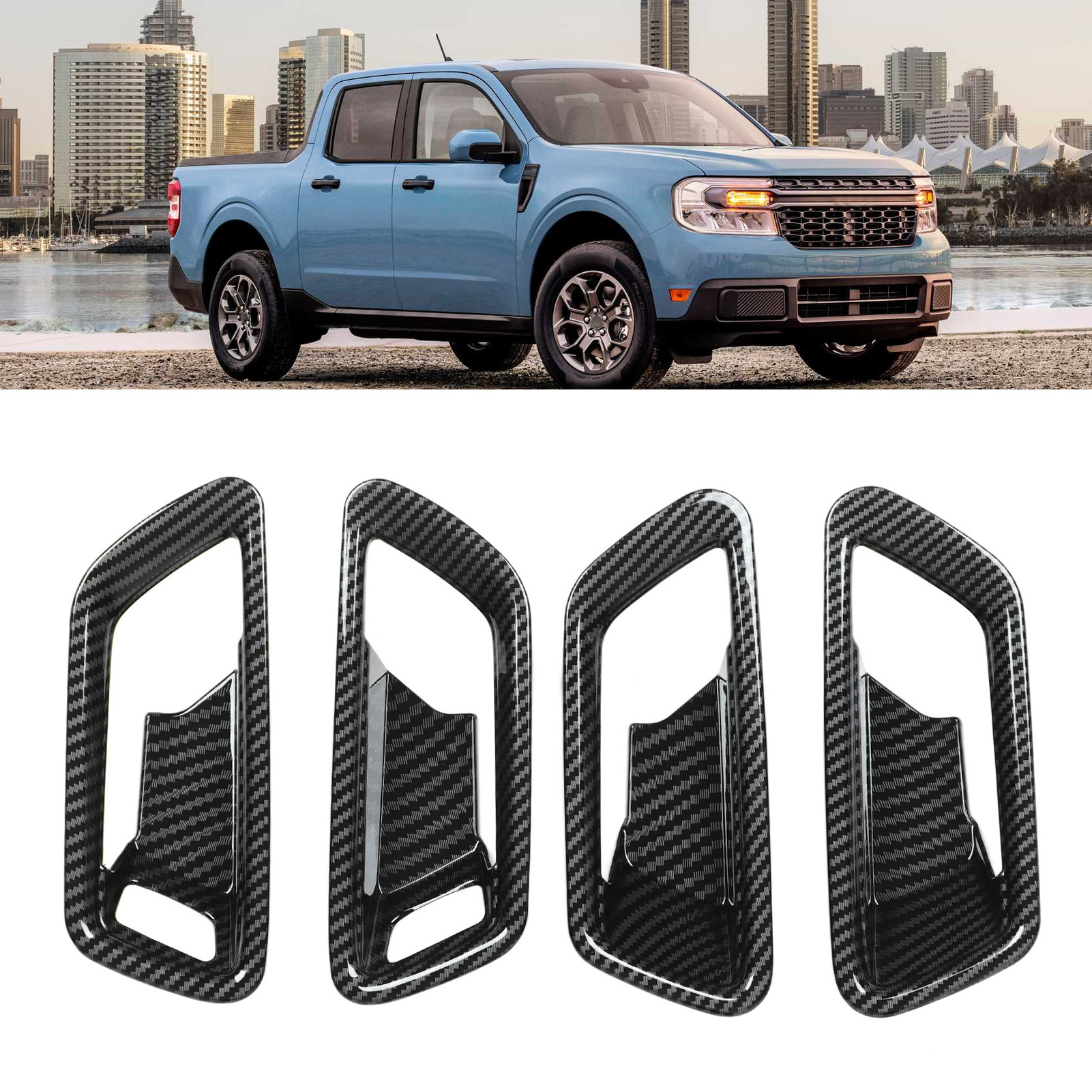 Satz Von Vier Türgriffblenden Aus Kohlefaser Für Den Innenraum Des Ford Maverick Pickup Ab Baujahr 2022 (linkslenker).