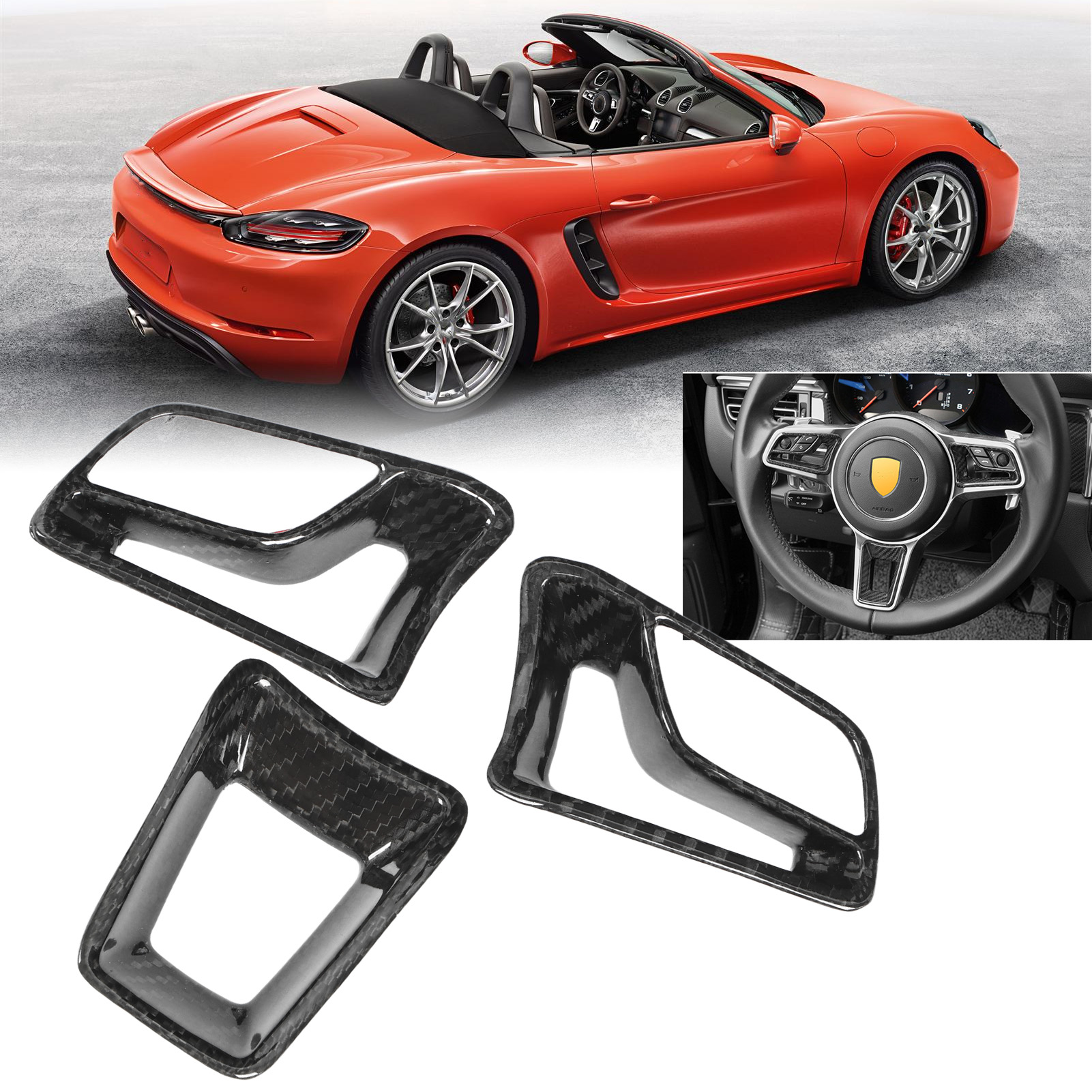Lenkradverkleidungs- Und Abdeckungsset Aus Kohlefaser (3-teilig) Zur Modifizierung Und Zum Schutz Der Innenausstattung Eines Porsche Macan.