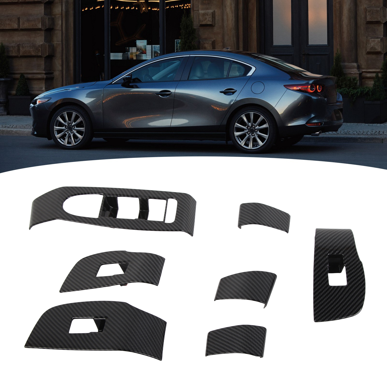 Satz Mit 7 Zierteilen Aus Kohlefaser Für Tür- Und Fensterbedienelemente Für Mazda 3 2019-2022 (nur Linkslenker)