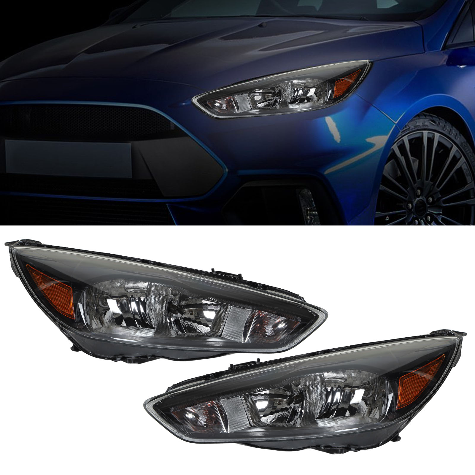 Original Scheinwerfer-austauschset (links + Rechts) Für Ford Focus 2015, 2016, 2017 Und 2018 (weiße Abdeckung + Schwarzer Rahmen + Gelber Einsatz) (fo2502339 Fo2503339) (übergroß Und Schwerer)