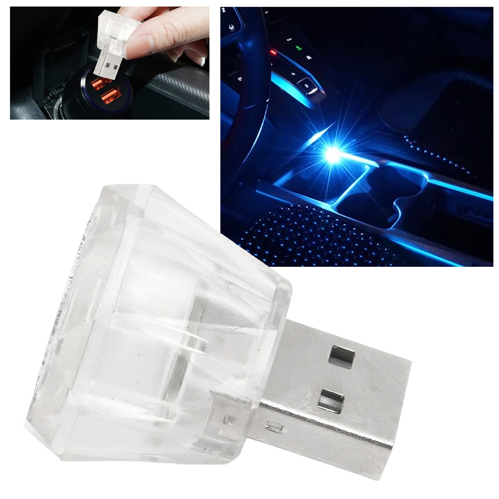 Set Mit 10 Siebenfarbigen Led-ambiente-autoleuchten, Usb, Sofort Einsatzbereit.