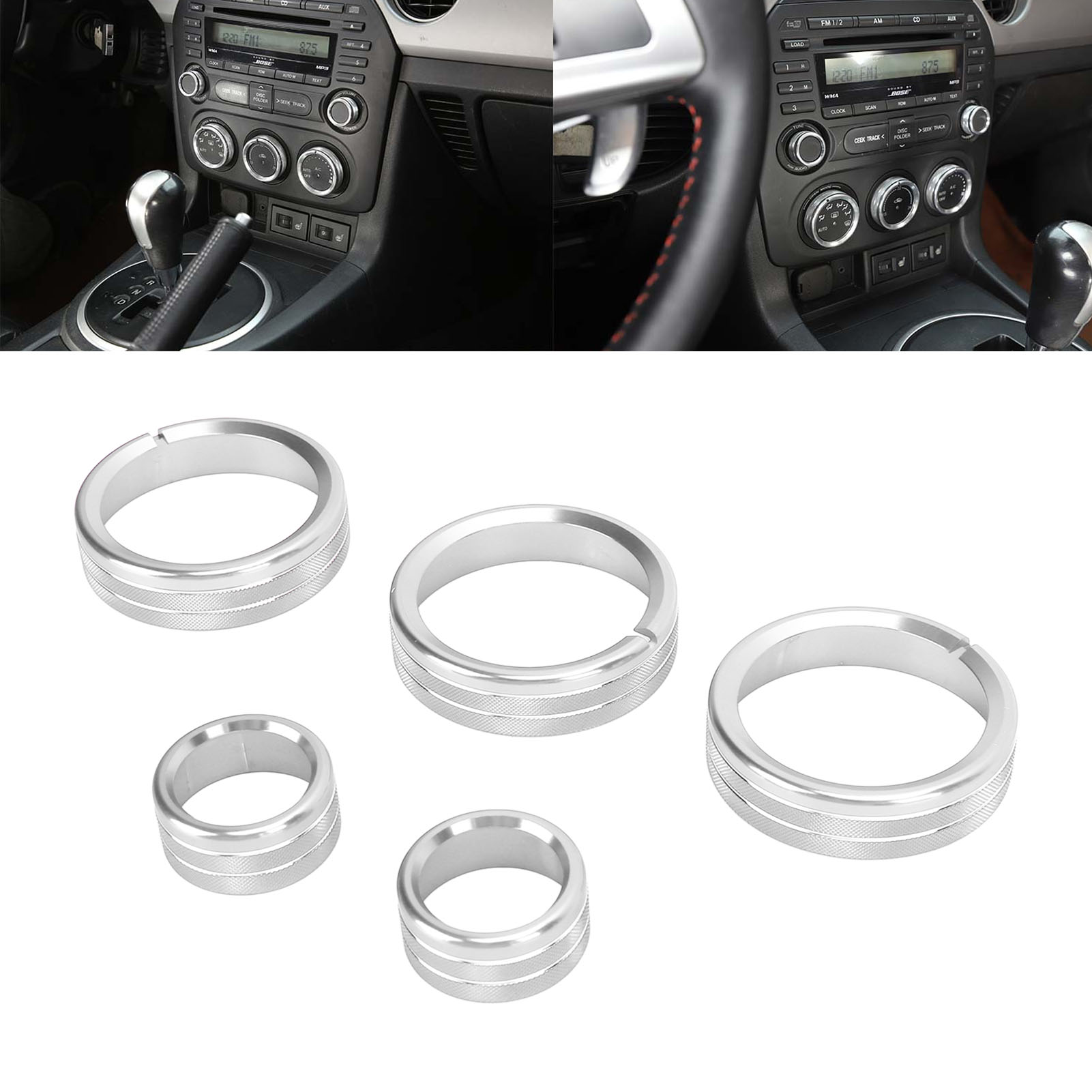 Dekorative Abdeckung Für Die Audio-tasten Der Klimaanlage 5 Kompatibel Mit Mazda Mx-5 2009-2015 Silber