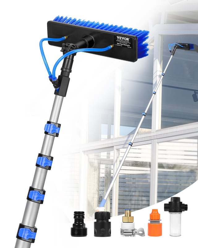 Teleskop Waschbürste Mit Teleskopstiel, 9 M Lange Reinigungsstange, 180° Drehbarem Bürstenkopf & 20 M Schlauch, Fensterreinigungswerkzeug Für Den Haushalt & Für Caravan-solarpaneldecks
