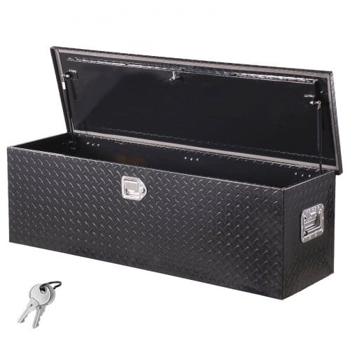 VEVOR Werkzeugkasten aus Aluminium für die Ladefläche mit seitlichem Griff und Schlossschlüsseln, Aufbewahrungs-Werkzeugkiste für Anhänger Pickup Wohnmobil (1244.6x381x381 mm) Schwarz