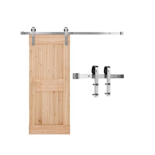 Schiebetürsystem 1,5m Laufschiene, Tragkraft 150 Kg, Kompatibel Mit 762mm Max. Breite & 34,92-44,45 Mm Dicke, Einzelne Schiebetür Für Scheunentore, Schiene & J-förmige Rolle, Silber