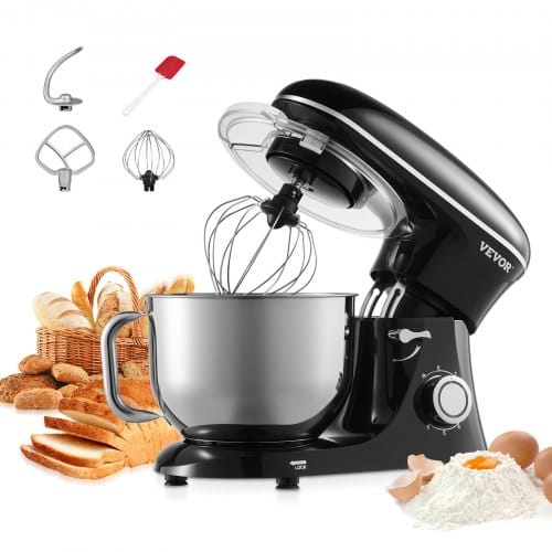 Küchenmaschineteigmixer 1400 W 5,68 L Küchenmaschine Mit Kippbarem Kopf Edelstahlschüssel Knethaken Schneebesen Schaber, Haushalts-küchenmaschine Zum Backen Und Mixen, Schwarz