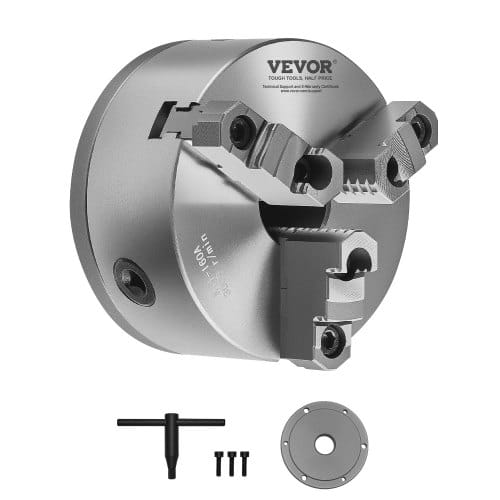 3-backen-drehfutter, Φ160 Mm, Selbstzentrierendes Spannfutter Mit 38,1-mm-8-gewinde-trägerplatte, 3-145 Mm Spannbereich Mit T-schlüsselschrauben, Ht300-material, Für Holz-metall-drehmaschinen